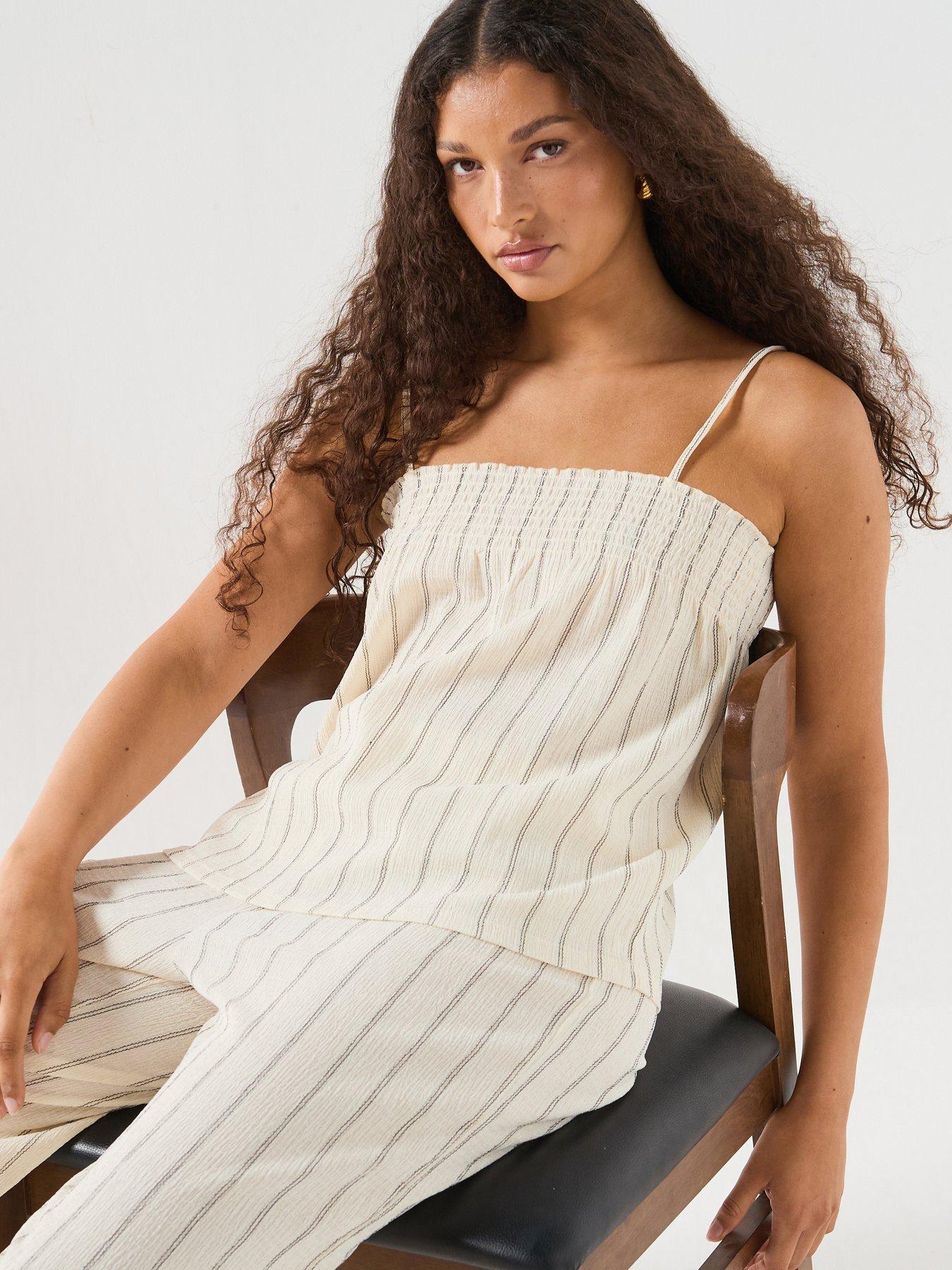 Only Onlmika S/L Stripe Top Jrs - Beige