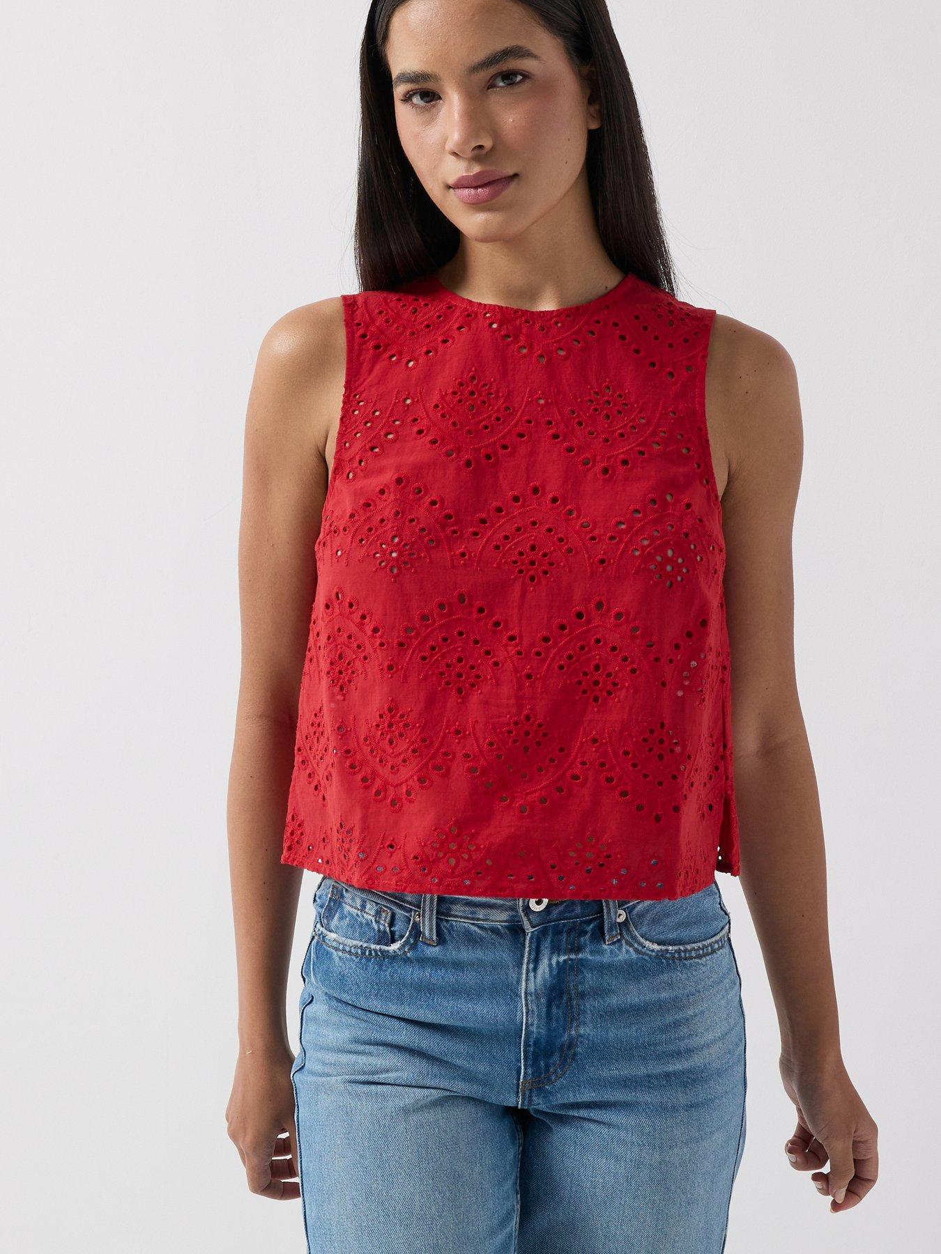 Image 1 of 5 of PIECES Pcvilde Sleeveless O-Neck Top - Red