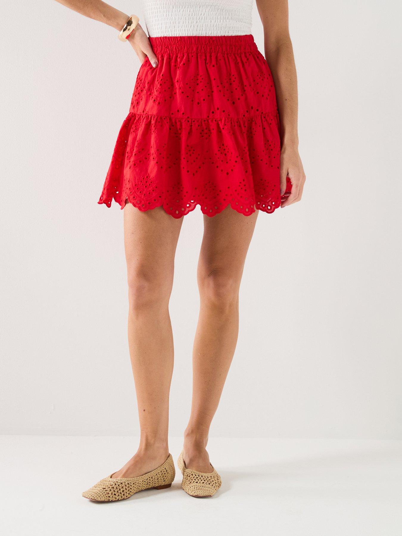 Image 1 of 6 of PIECES Pcvilde High Waisted Mini Skirt - Red