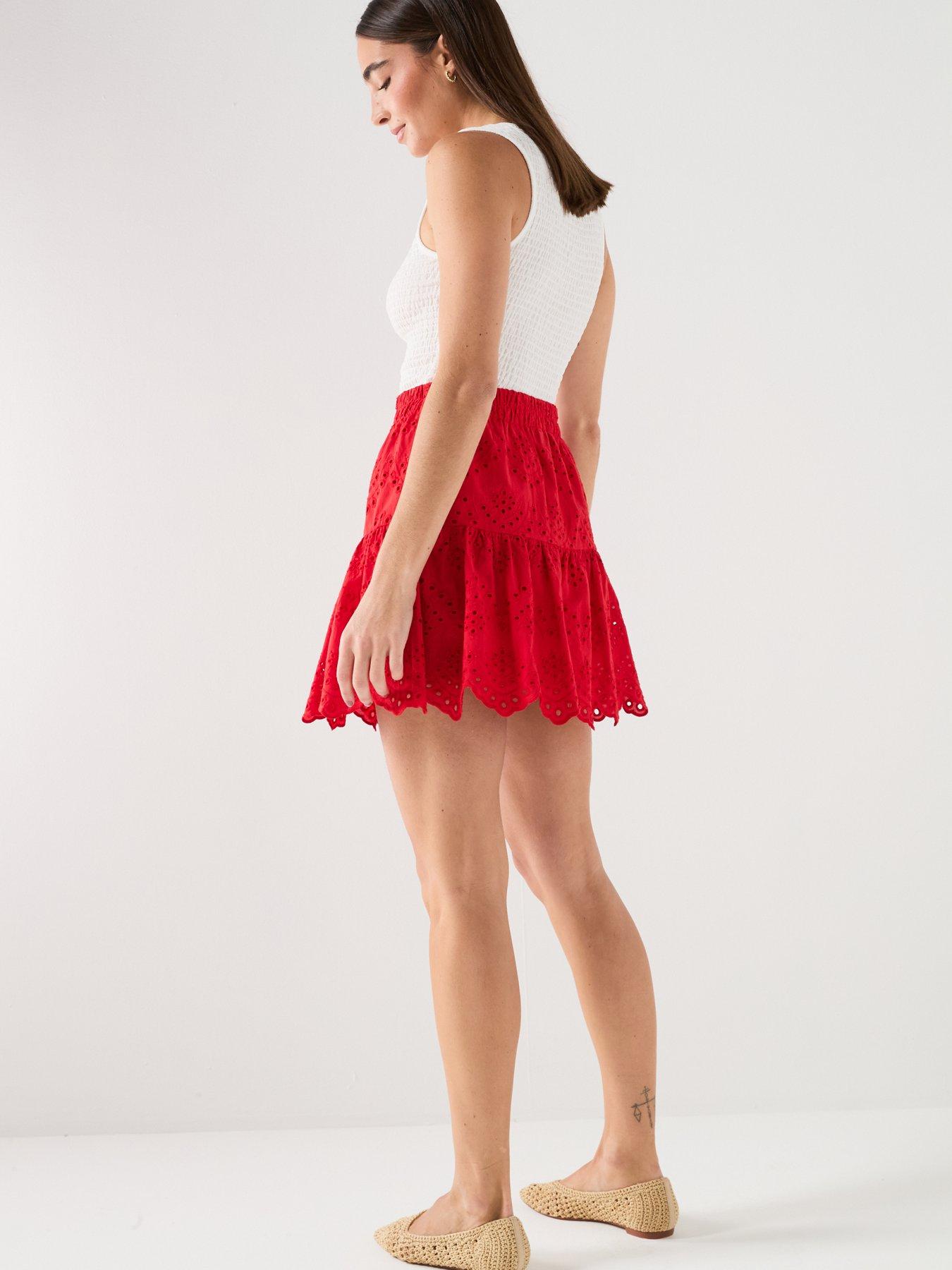 Image 6 of 6 of PIECES Pcvilde High Waisted Mini Skirt - Red