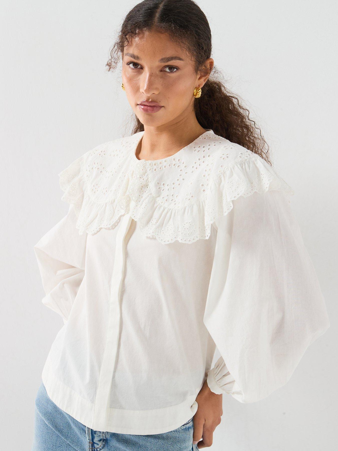 Image 1 of 6 of Vero Moda Collar Long Sleeve Shirt - White