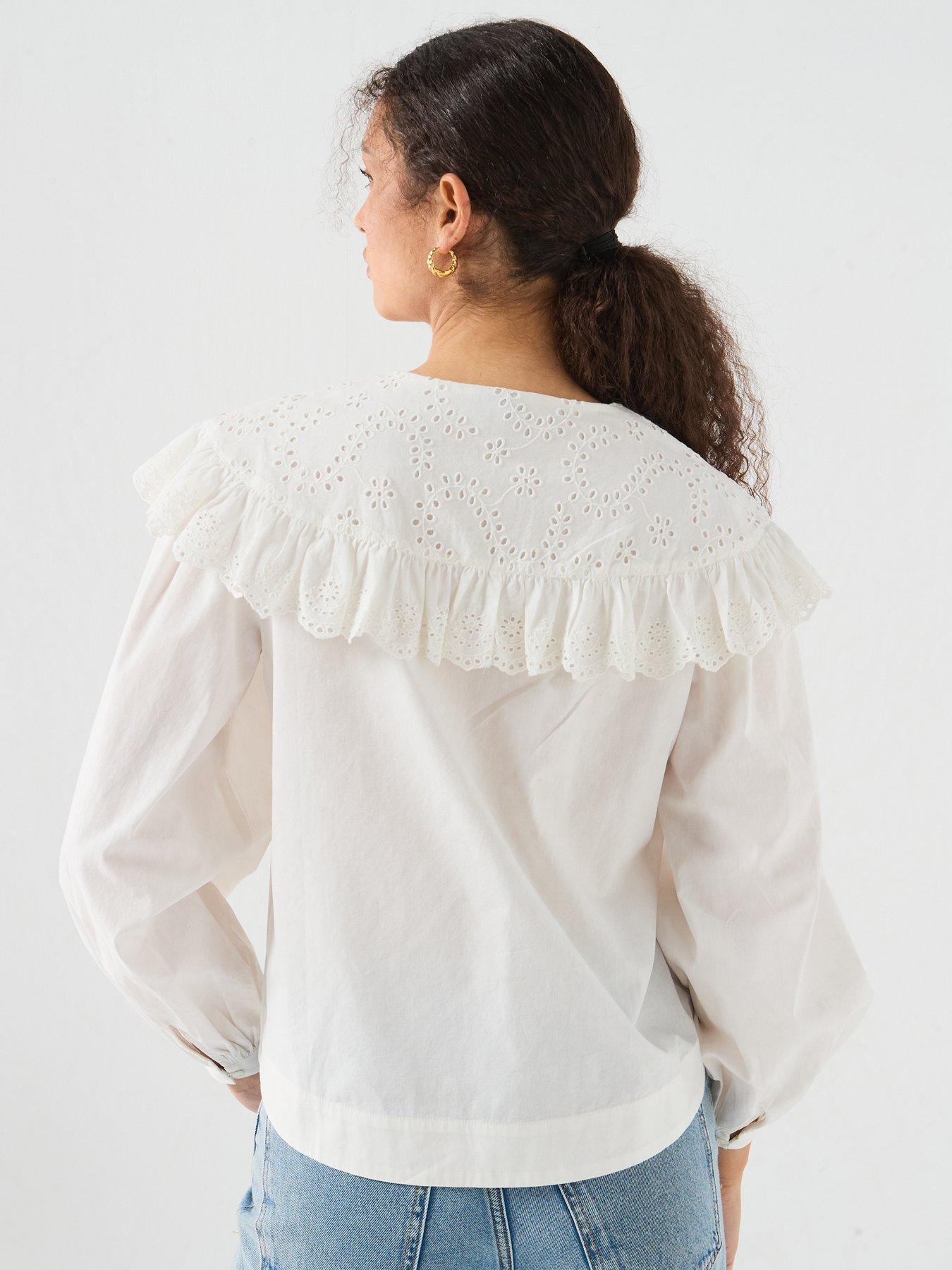 Image 2 of 6 of Vero Moda Collar Long Sleeve Shirt - White