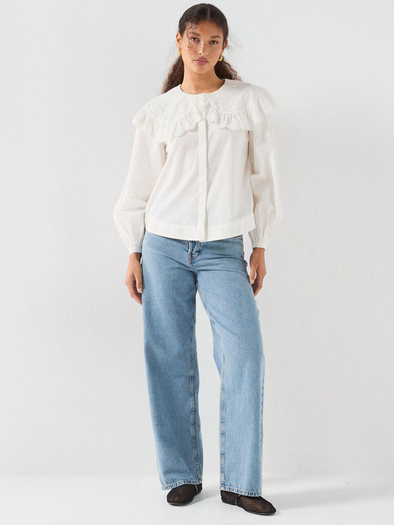 Image 3 of 6 of Vero Moda Collar Long Sleeve Shirt - White