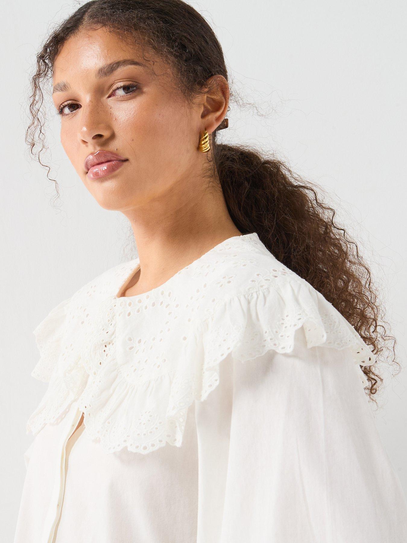 Image 5 of 6 of Vero Moda Collar Long Sleeve Shirt - White