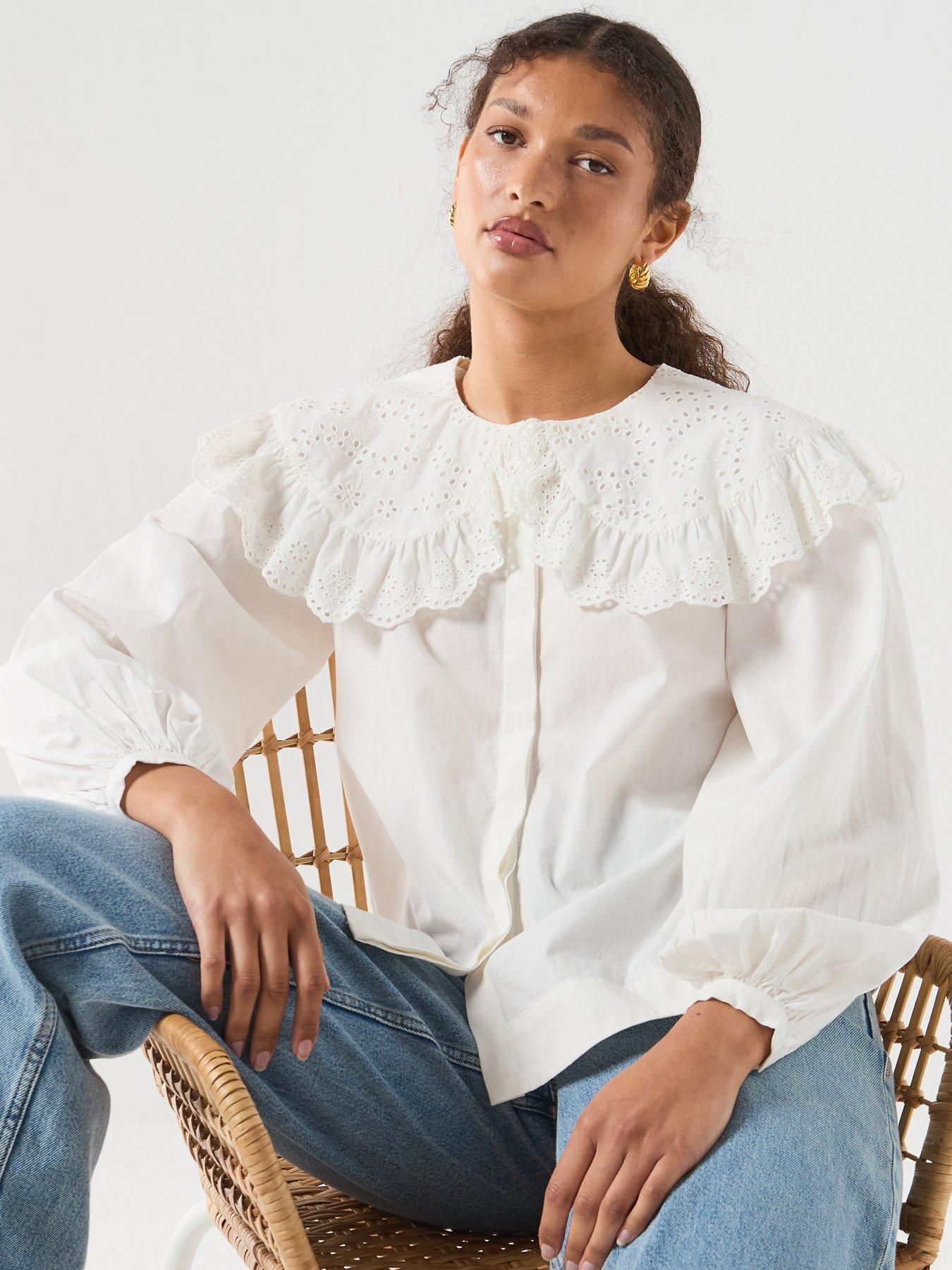 Image 6 of 6 of Vero Moda Collar Long Sleeve Shirt - White