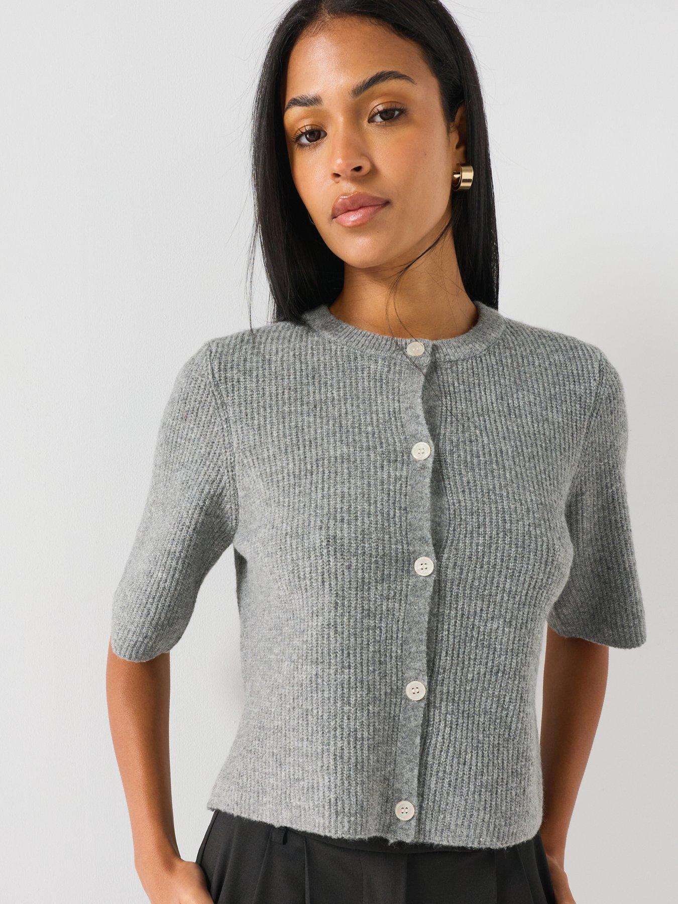 PIECES Round Neck Boxy Short Sleeve Cardigan