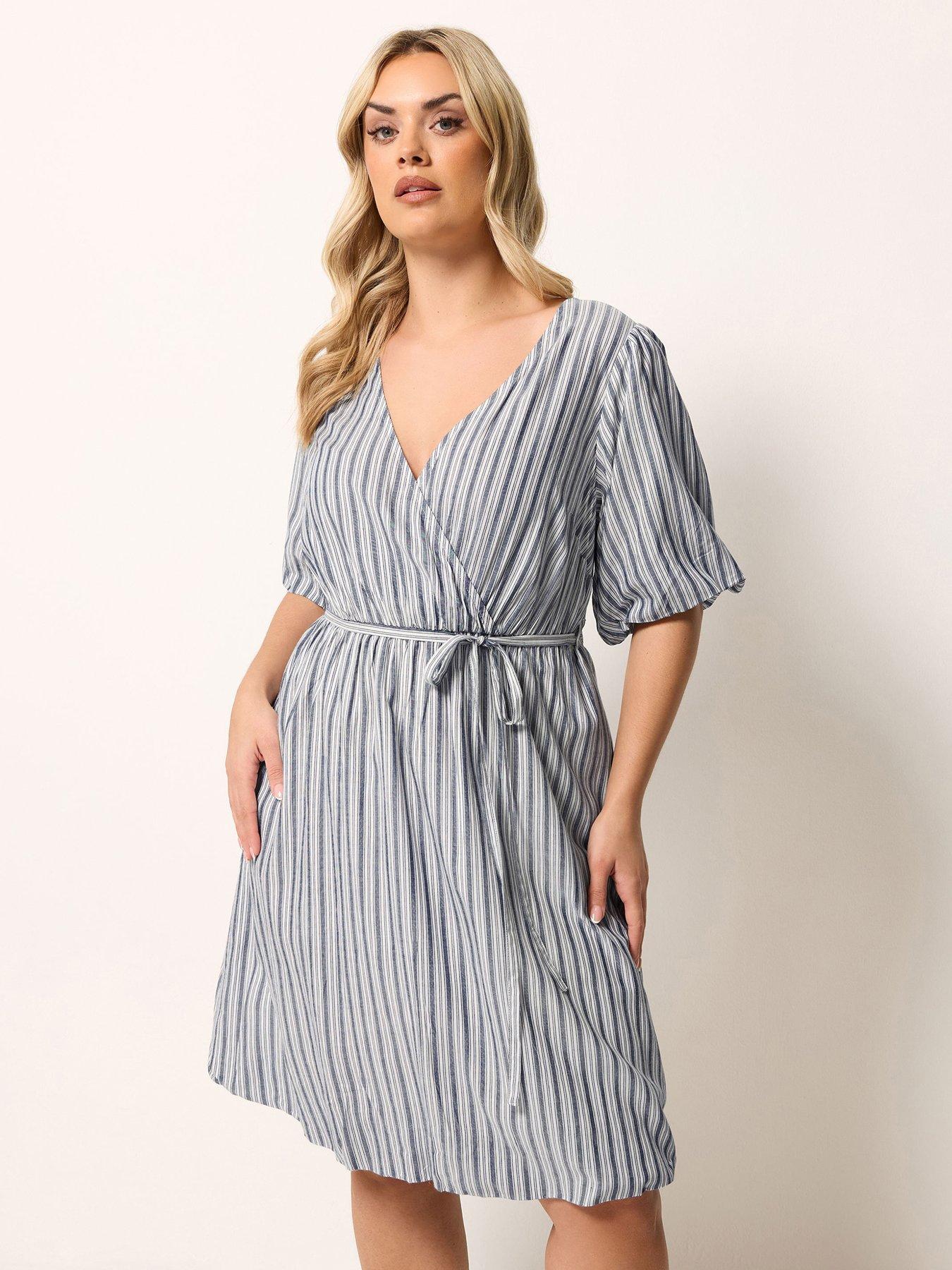 Image 1 of 5 of Yours Curve Striped Wrap Dress
