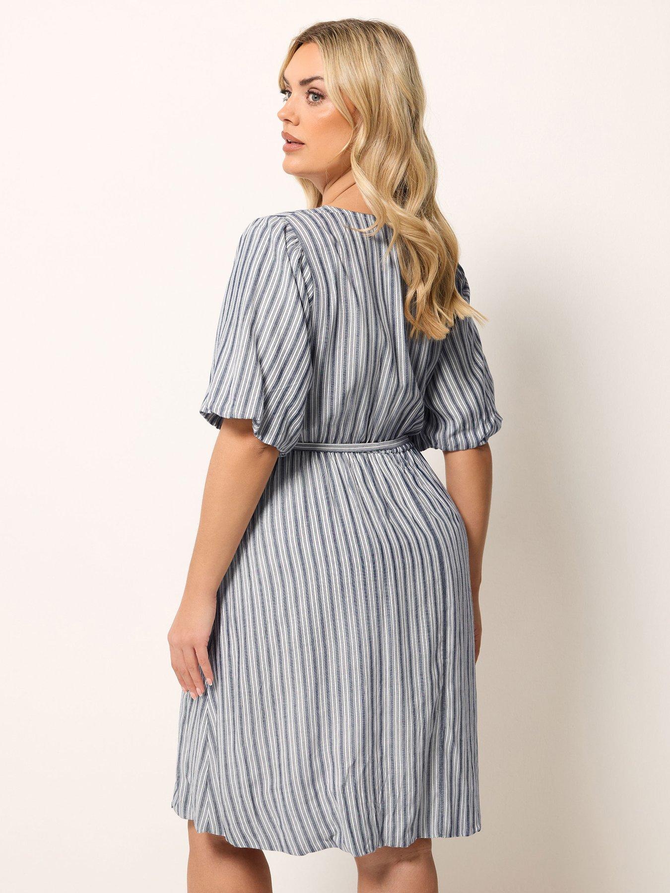 Image 2 of 5 of Yours Curve Striped Wrap Dress