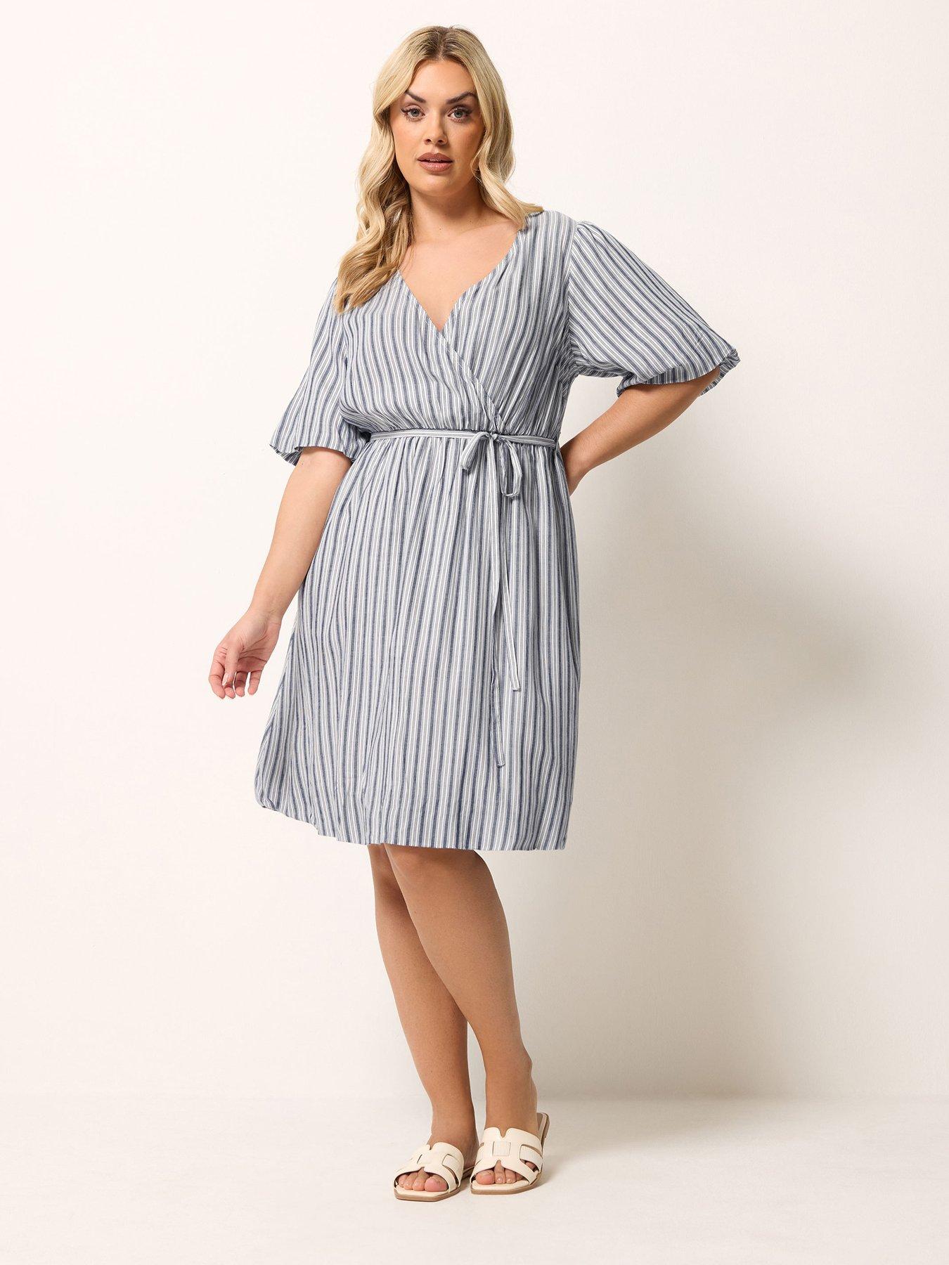Image 3 of 5 of Yours Curve Striped Wrap Dress