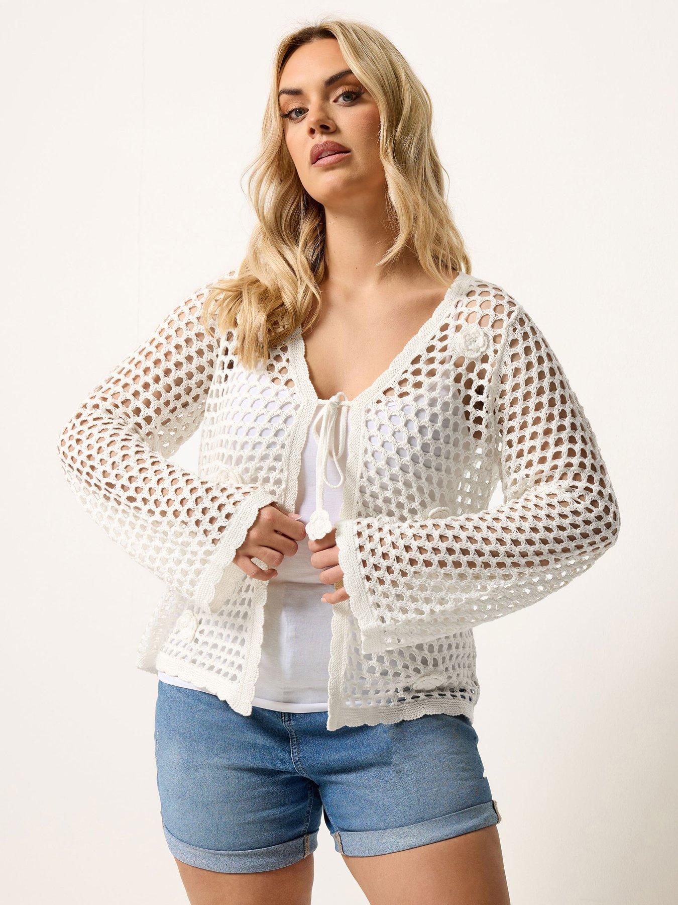 Image 1 of 5 of Yours Curve Flower Applique Shrug - White