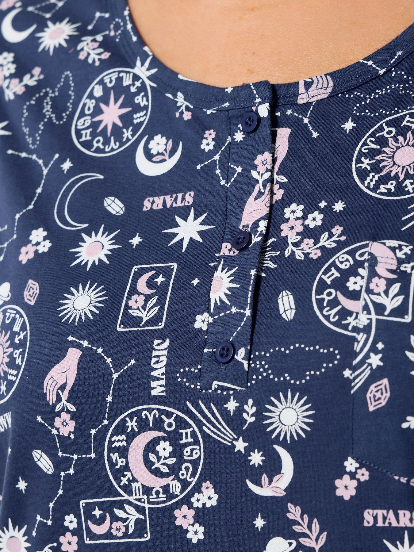 Image 4 of 5 of Yours Curve Summer Celestial Placket Night Dress - Blue