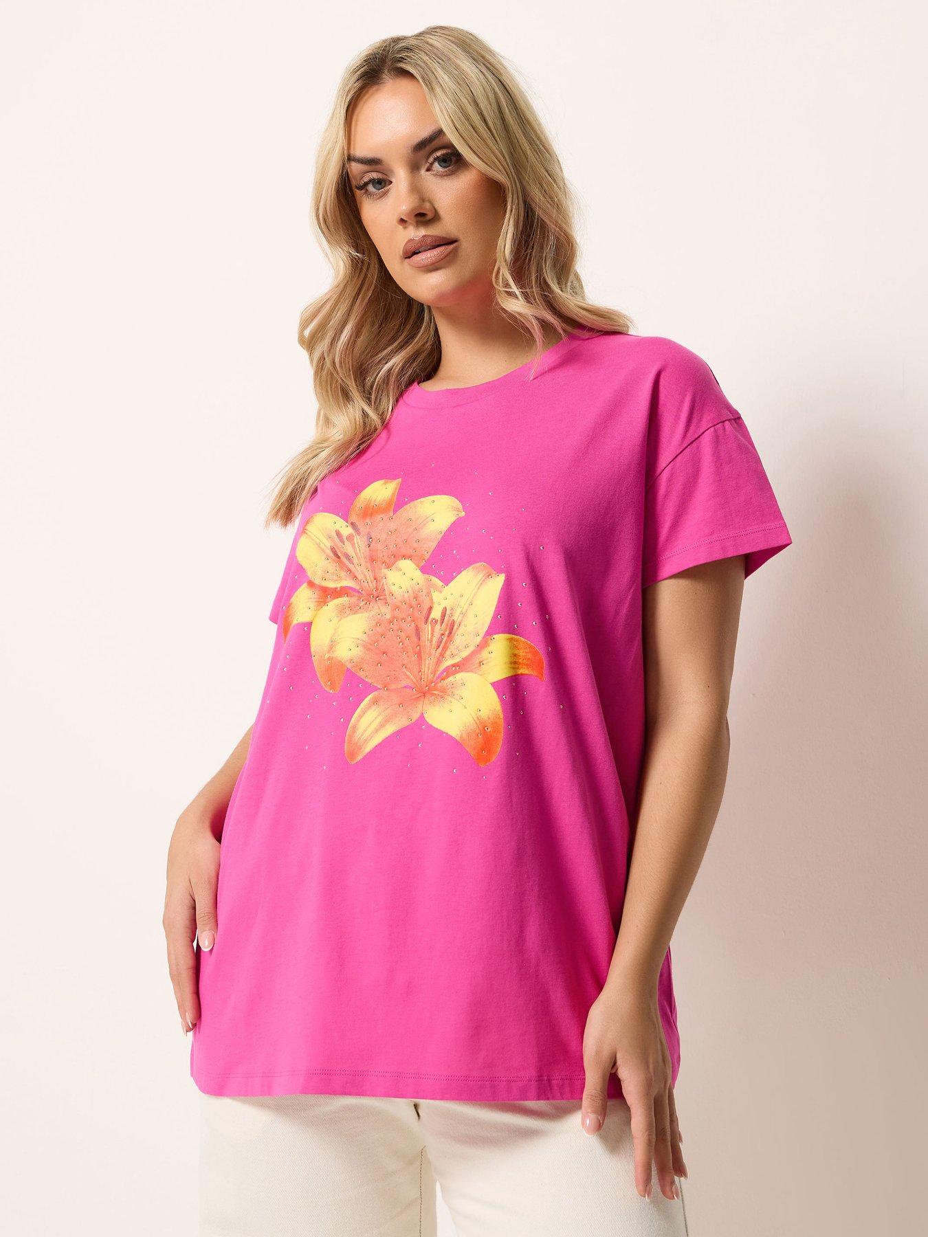 Yours Curve Placement Core T-Shirt - Pink