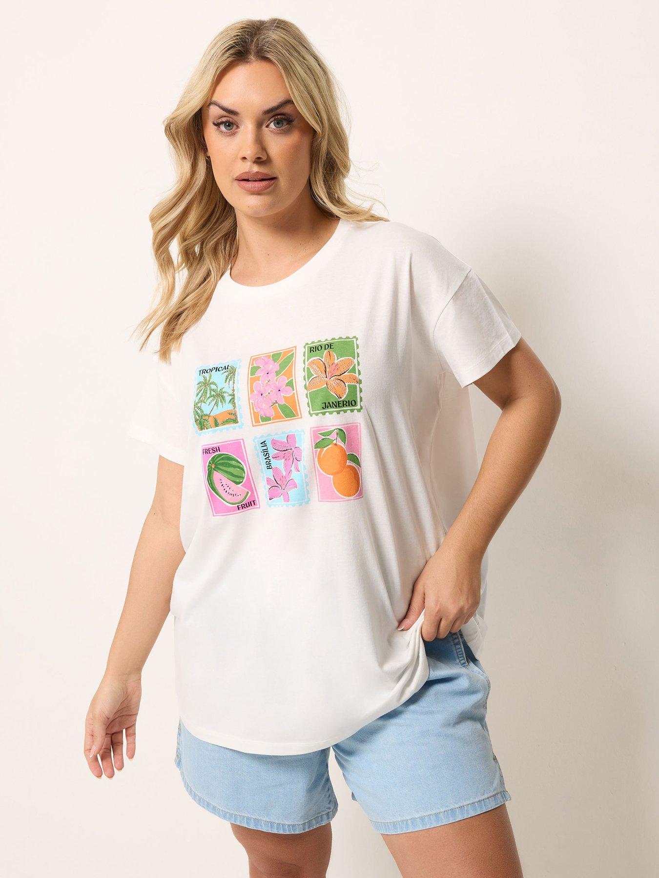 Image 1 of 4 of Yours Curve Placement Core T-Shirt - White