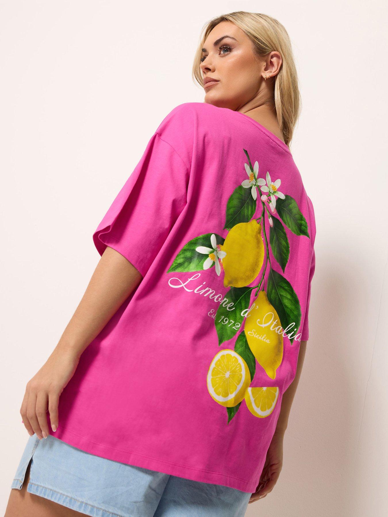 Image 2 of 5 of Yours Curve Placement Relaxed T-Shirt - Pink