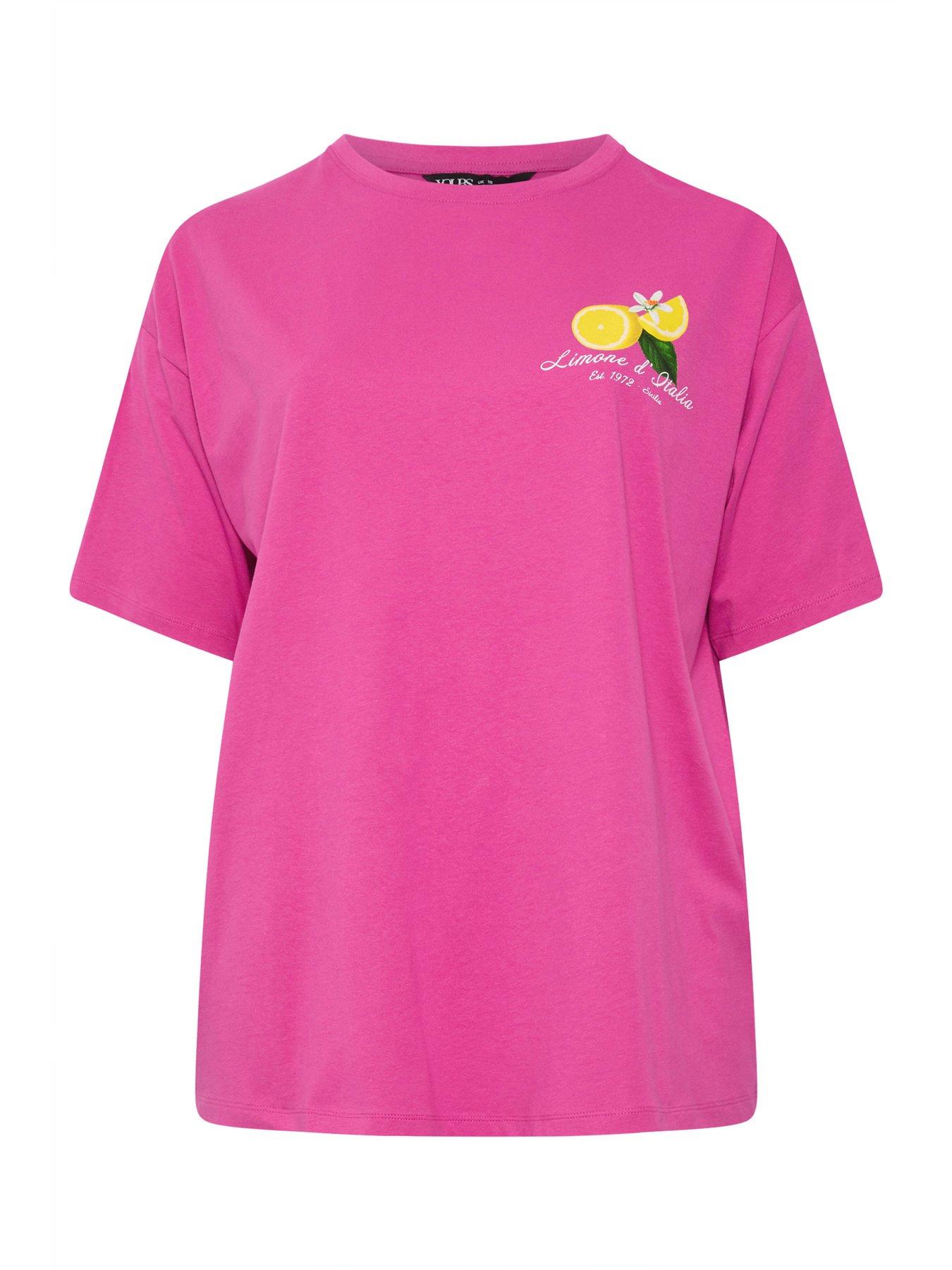 Image 5 of 5 of Yours Curve Placement Relaxed T-Shirt - Pink