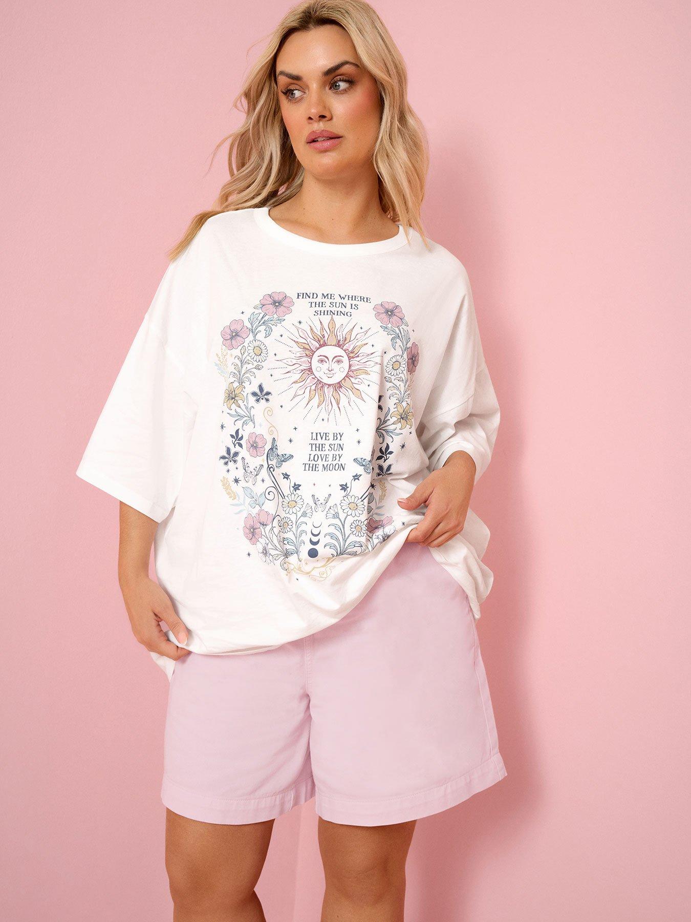 Image 1 of 5 of Yours Curve Placement Boxy T-Shirt - White