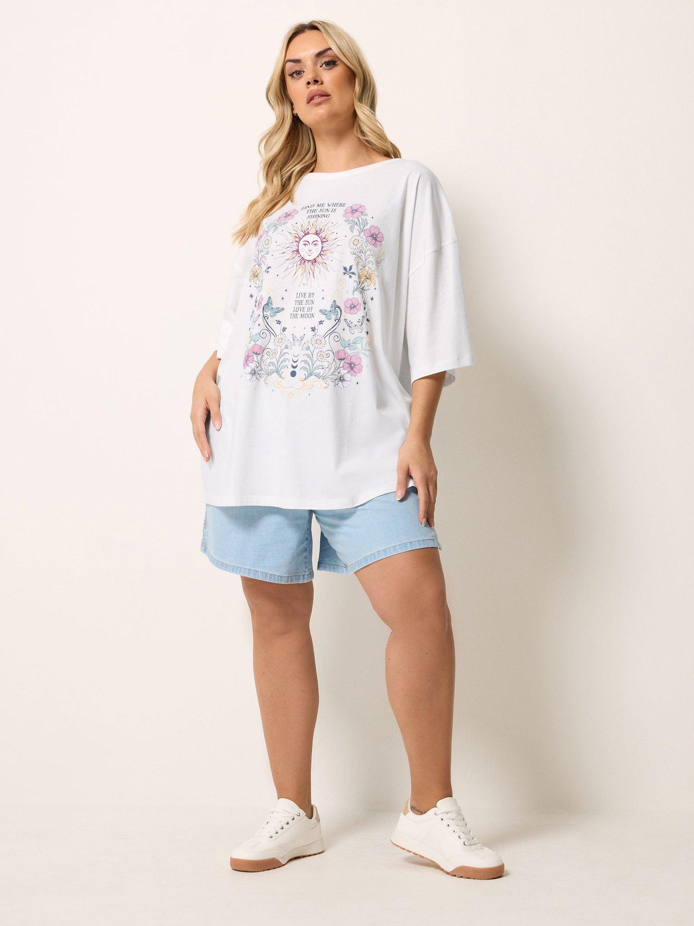 Image 3 of 5 of Yours Curve Placement Boxy T-Shirt - White