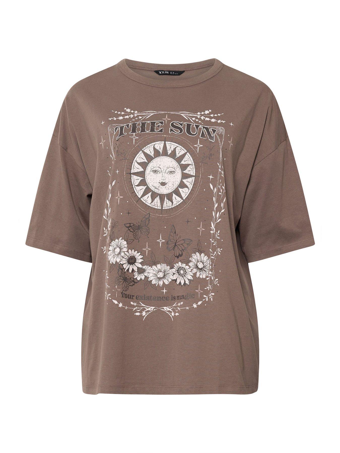 Image 5 of 5 of Yours Curve Placement Boxy T-Shirt - Brown
