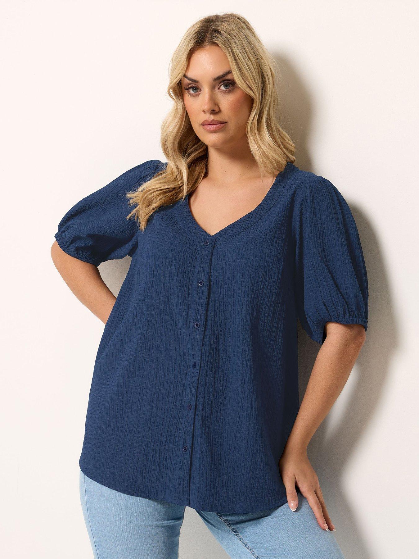 Image 1 of 5 of Yours Curve Button Textured Short Sleeve Blouse