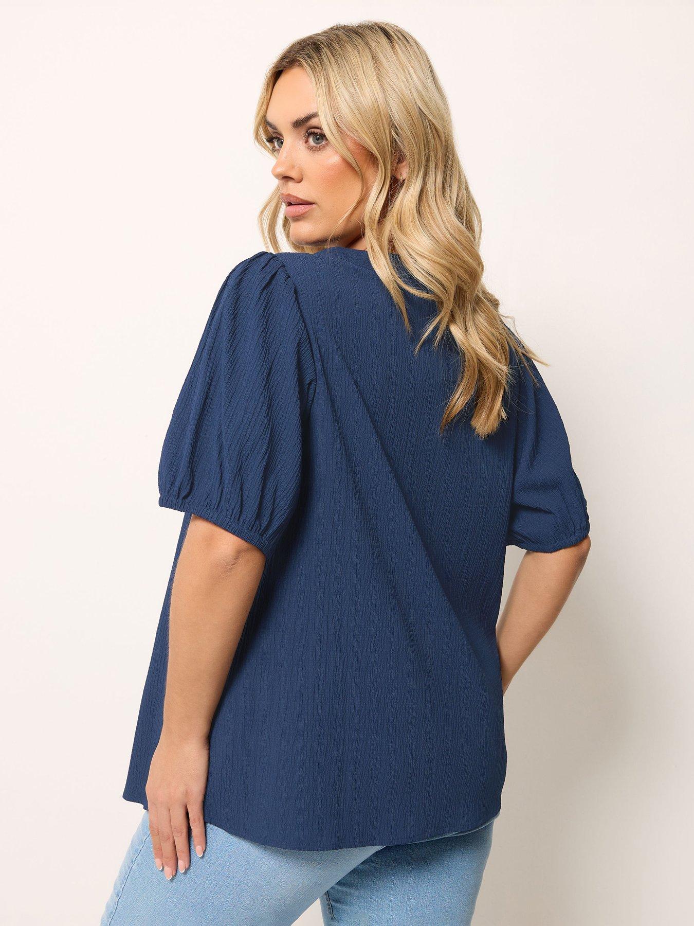 Image 2 of 5 of Yours Curve Button Textured Short Sleeve Blouse