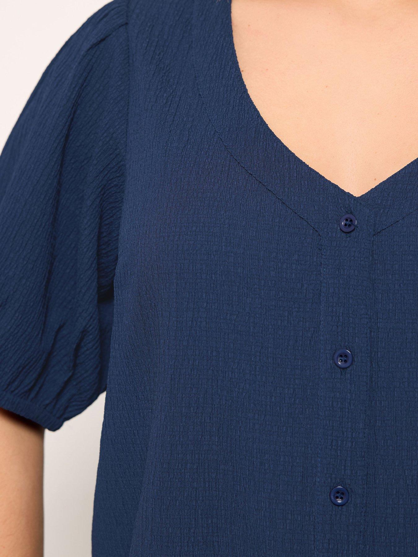 Image 4 of 5 of Yours Curve Button Textured Short Sleeve Blouse