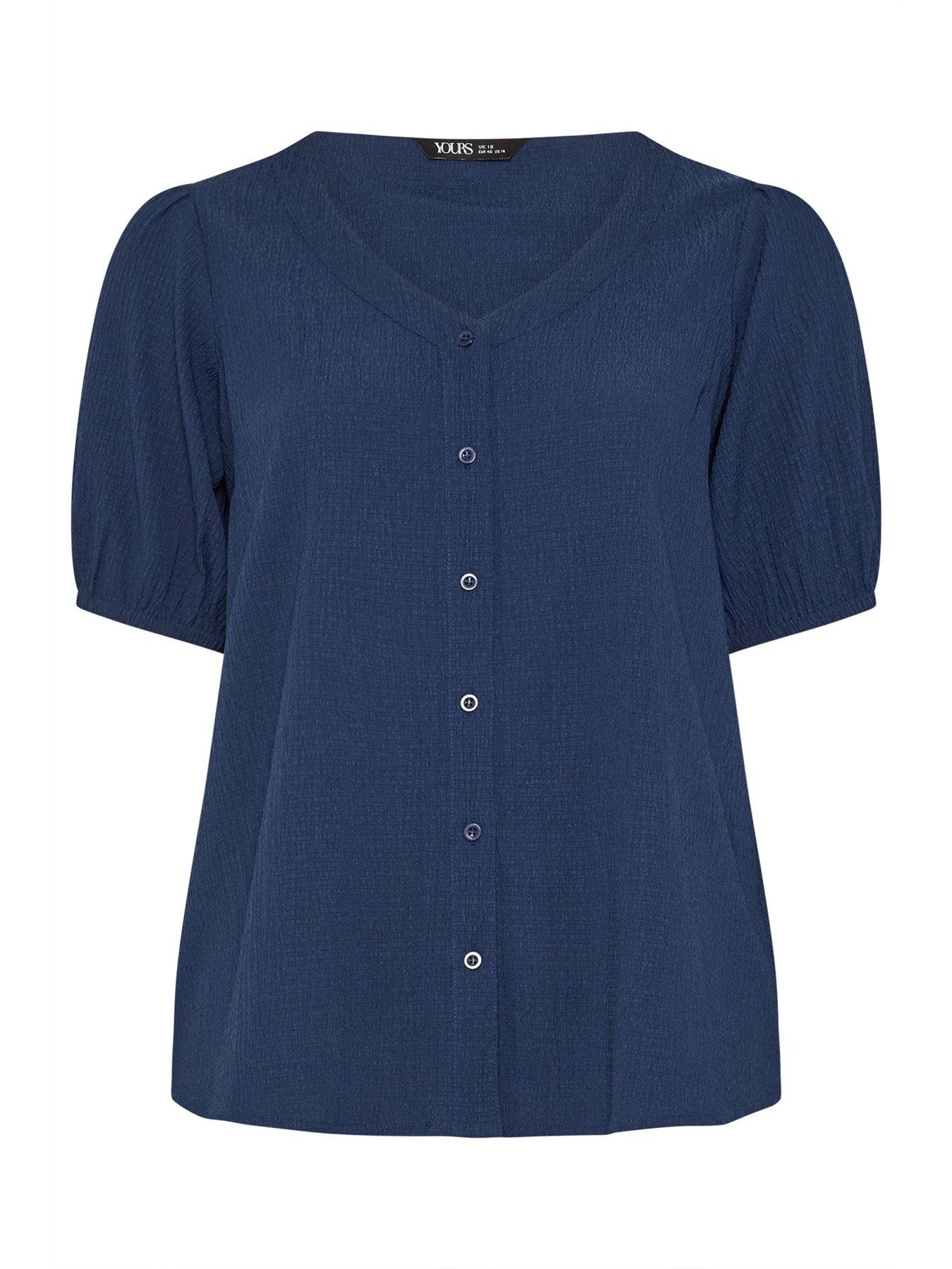 Image 5 of 5 of Yours Curve Button Textured Short Sleeve Blouse