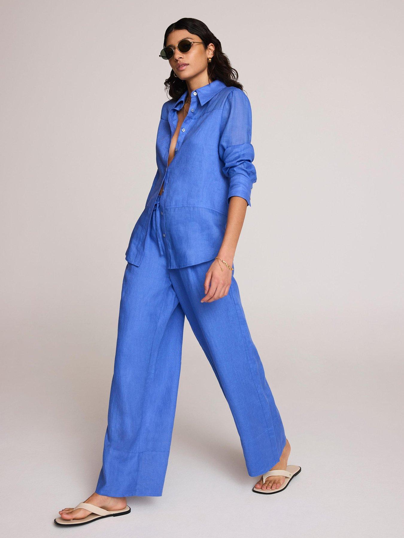 Mint Velvet Linen Wide Trouser - Blue