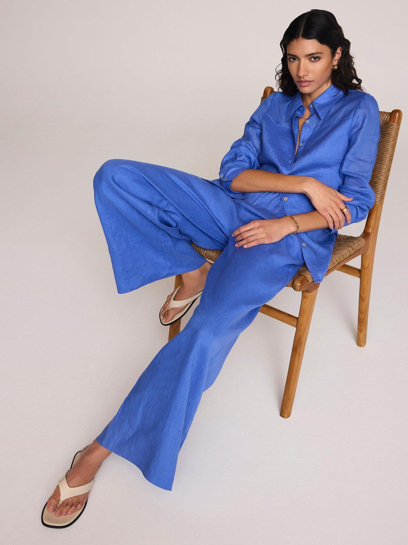 Image 2 of 6 of Mint Velvet Blue Linen Wide Trouser