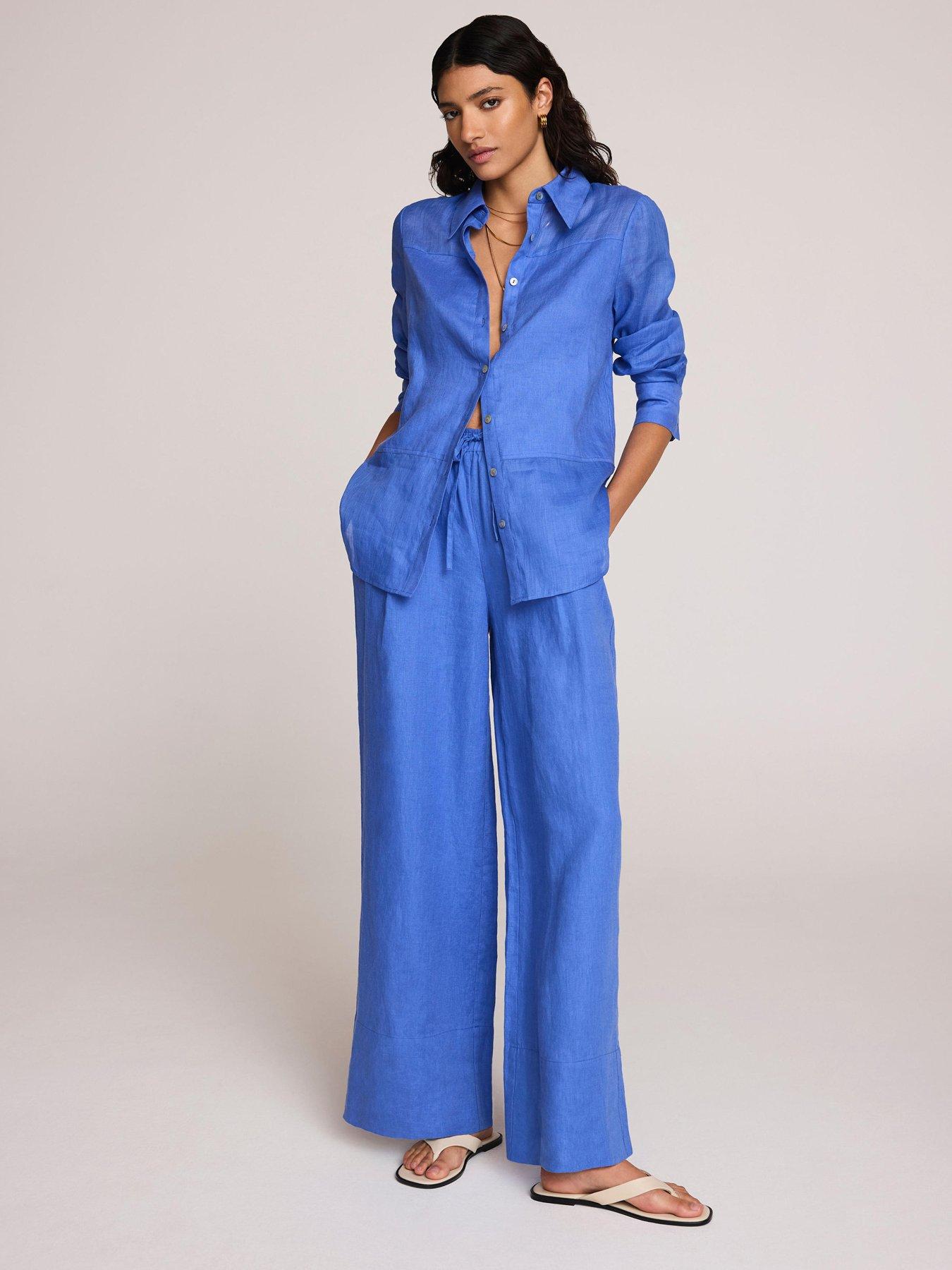 Image 4 of 6 of Mint Velvet Blue Linen Wide Trouser