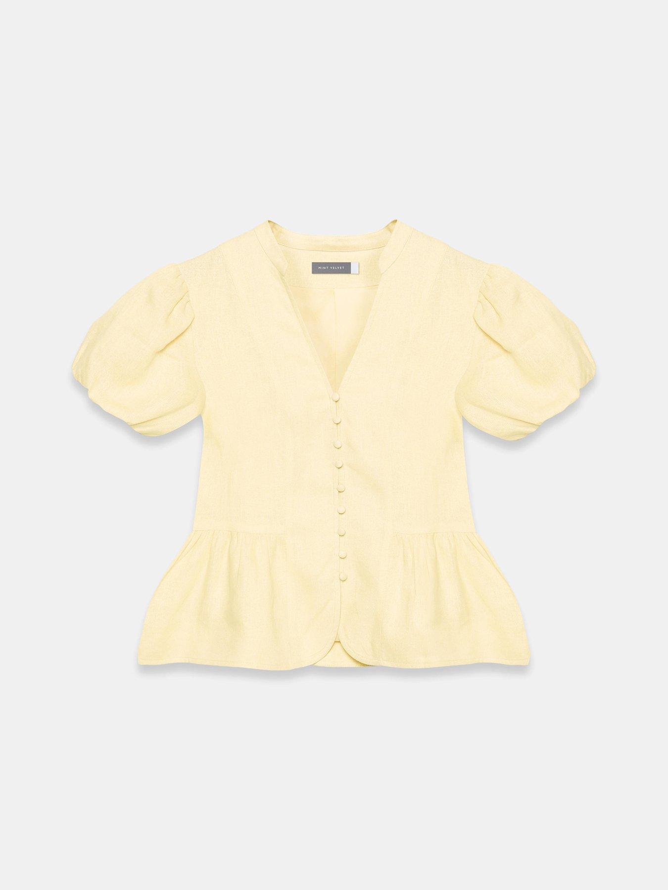 Image 5 of 6 of Mint Velvet Linen Puff Sleeve Top - Yellow