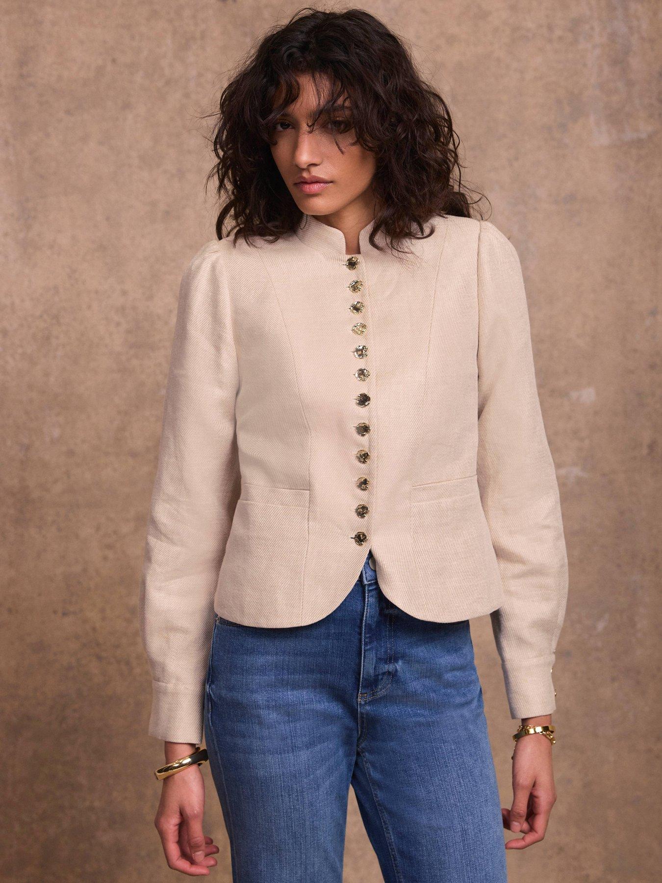 Image 1 of 6 of Mint Velvet Linen Poets Jacket - Cream