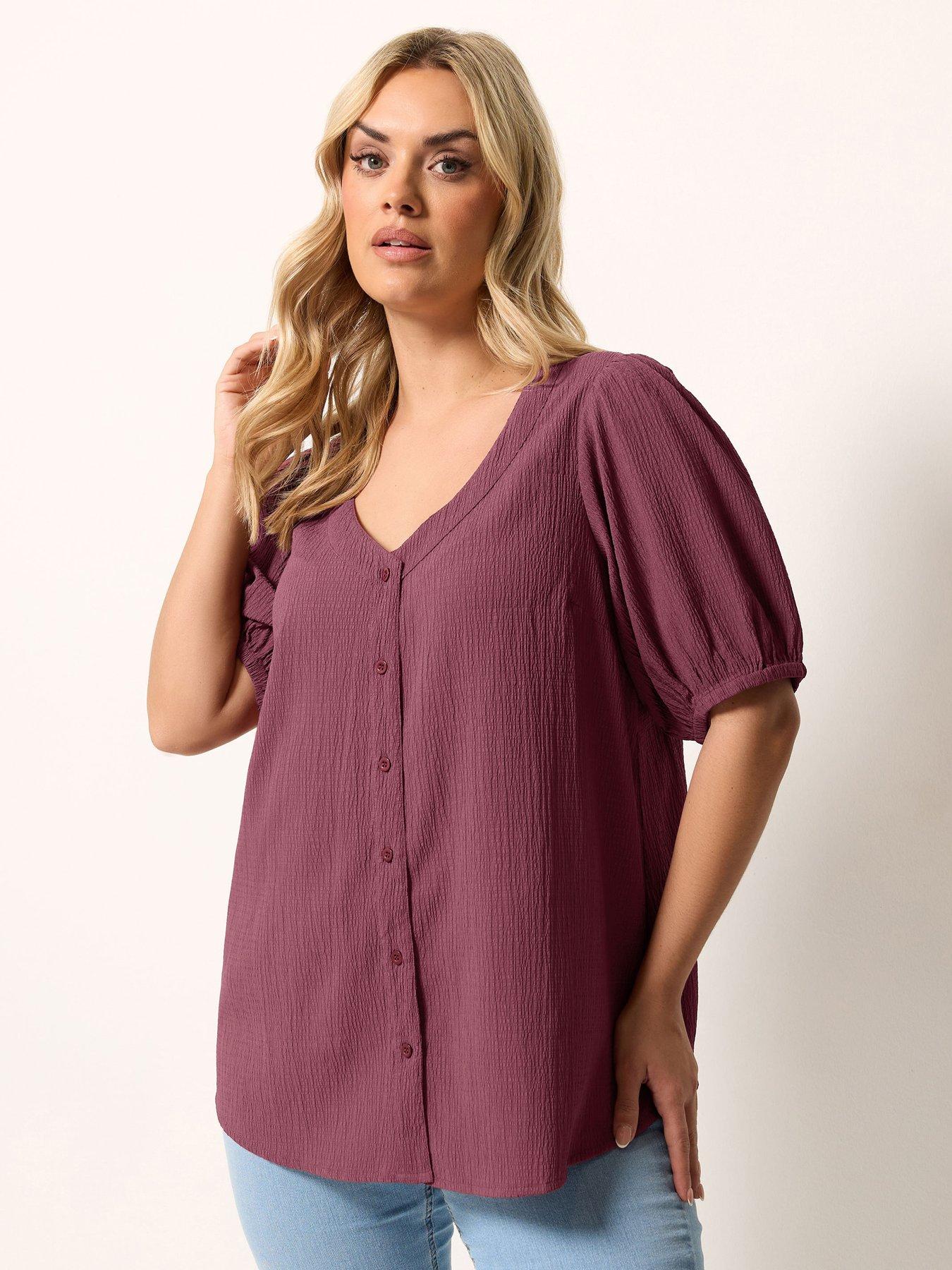 yours-curve-button-textured-short-sleeve-blousefront