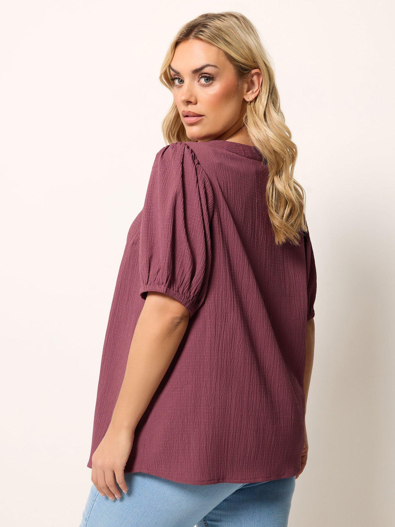 yours-curve-button-textured-short-sleeve-blousestillFront