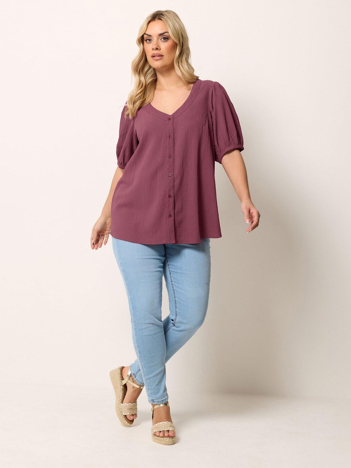 yours-curve-button-textured-short-sleeve-blouseback