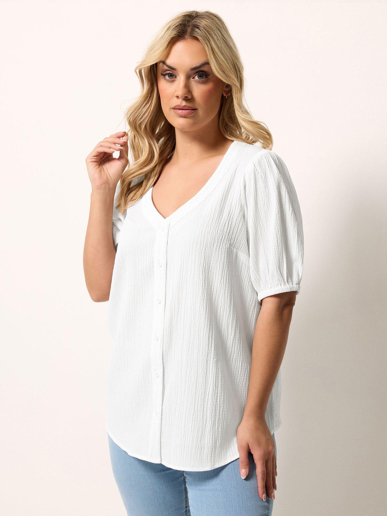 yours-curve-button-textured-short-sleeve-blousefront