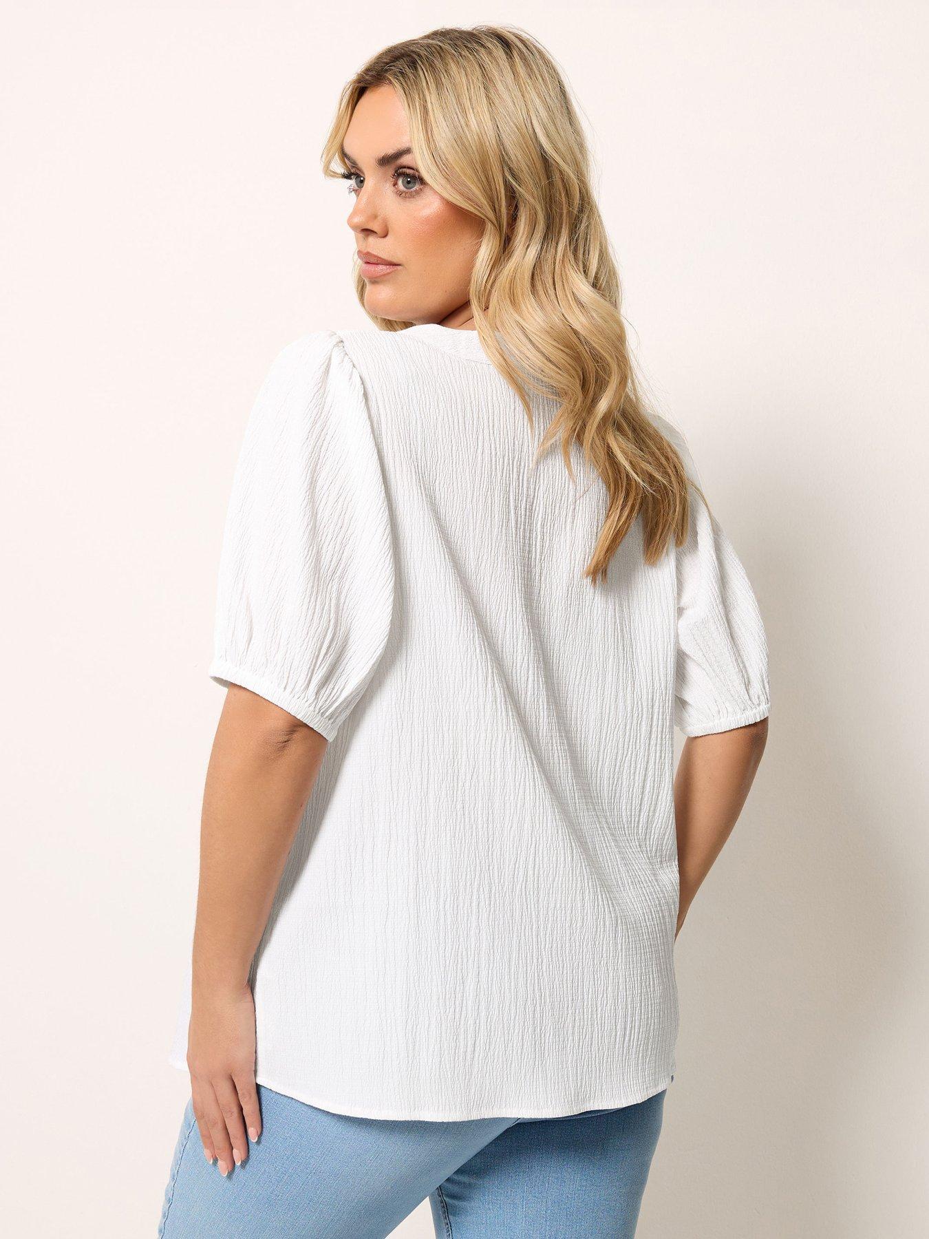 yours-curve-button-textured-short-sleeve-blousestillFront