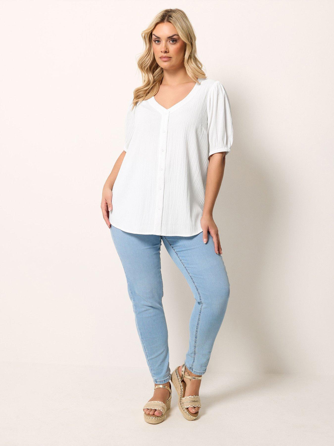 yours-curve-button-textured-short-sleeve-blouseback