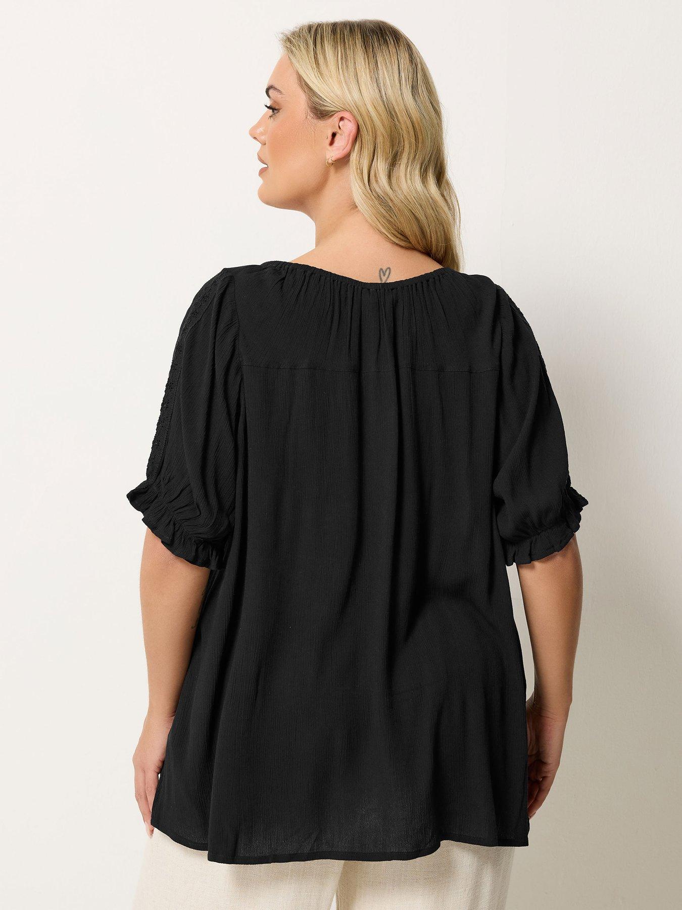 Image 2 of 5 of Yours Curve Crochet Short Sleeve Gypsy Top - Black