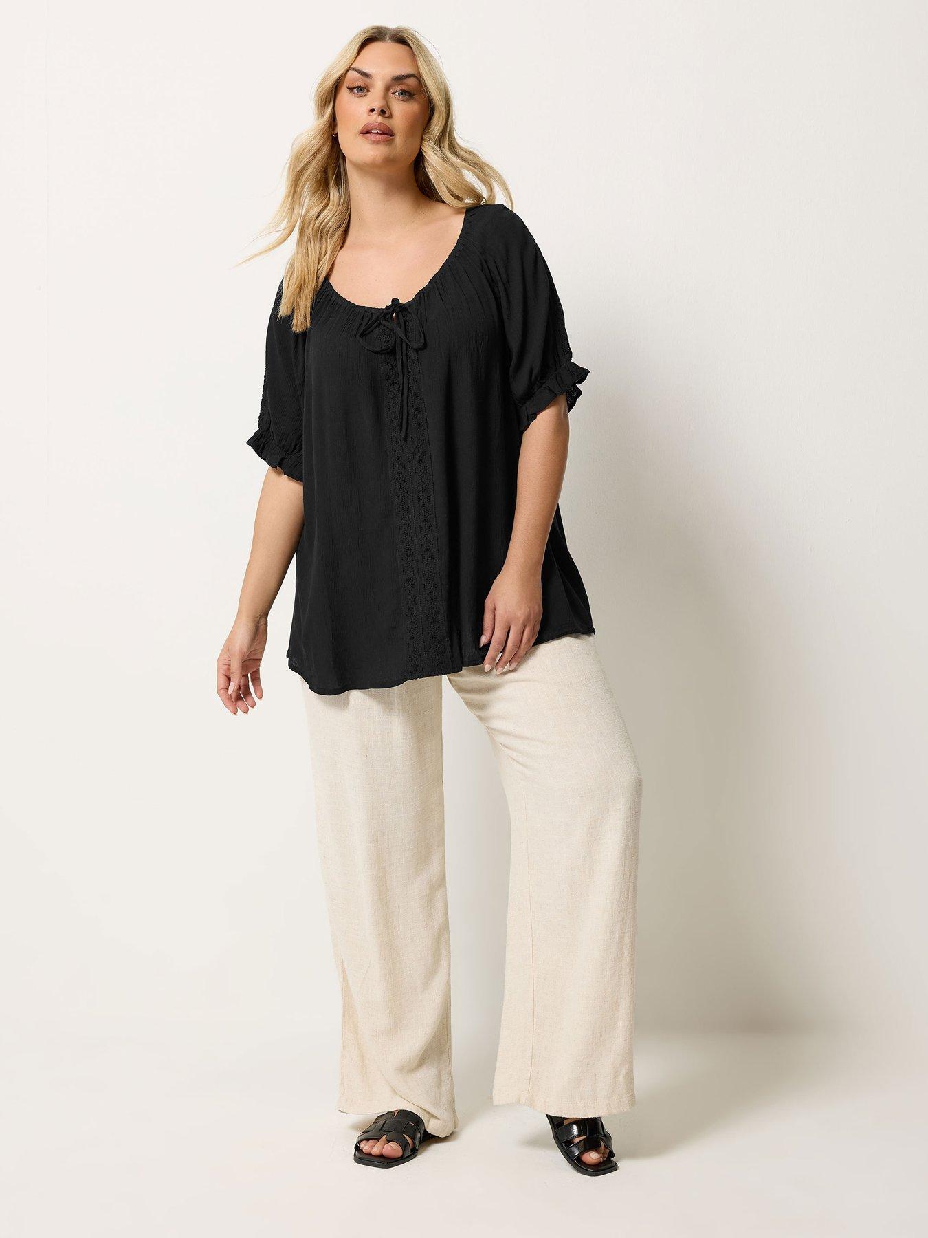 Image 3 of 5 of Yours Curve Crochet Short Sleeve Gypsy Top - Black