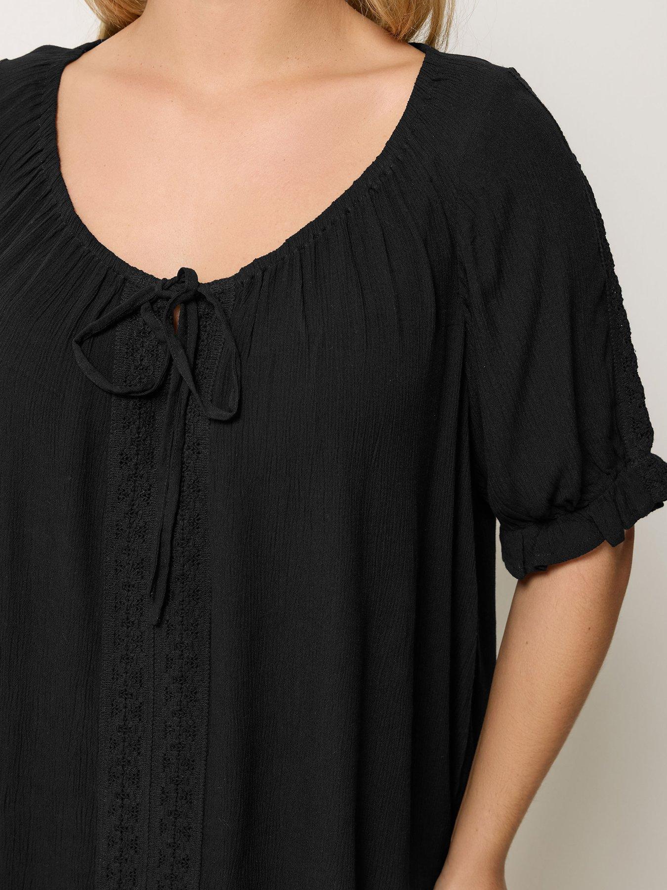 Image 4 of 5 of Yours Curve Crochet Short Sleeve Gypsy Top - Black