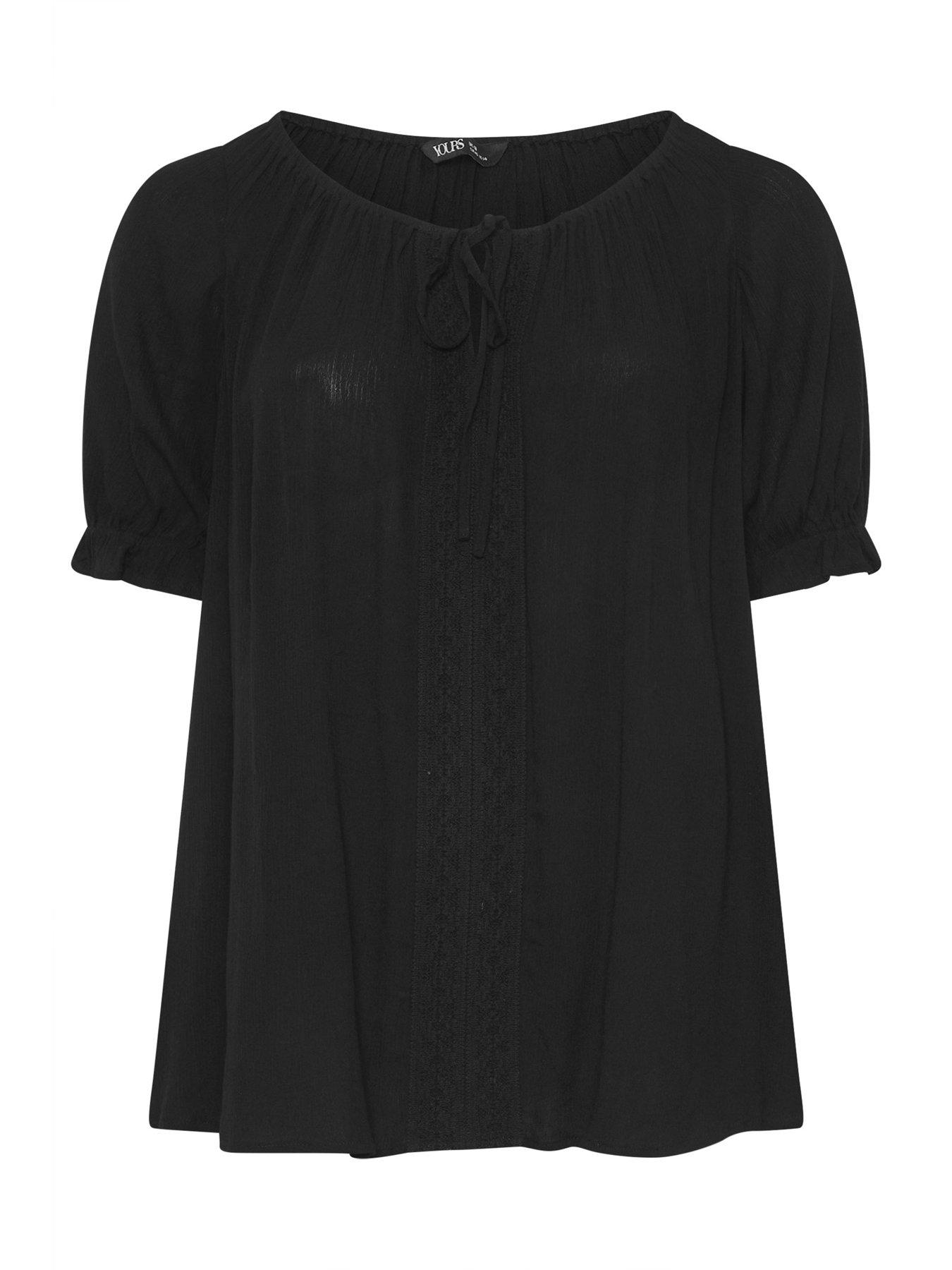 Image 5 of 5 of Yours Curve Crochet Short Sleeve Gypsy Top - Black