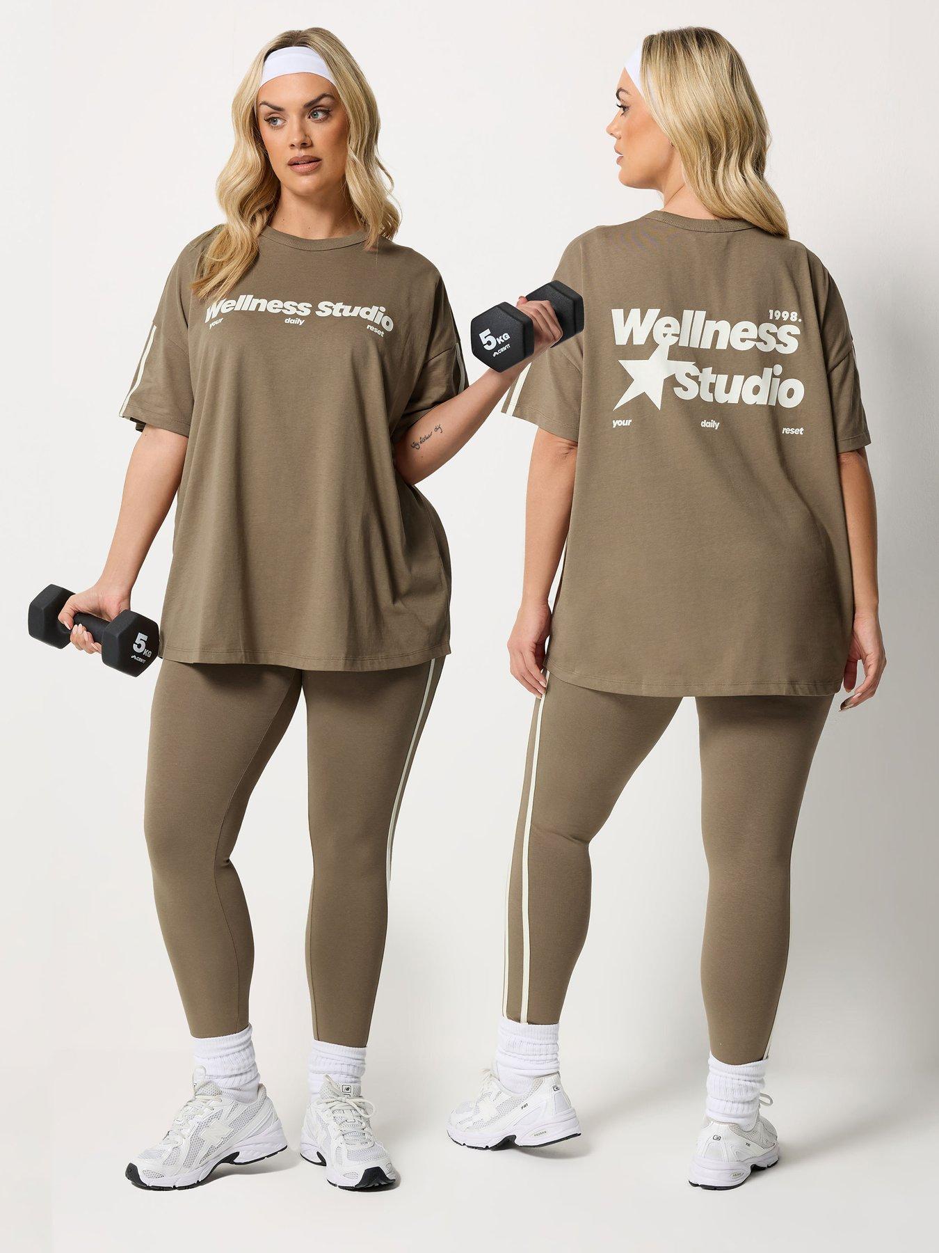 Yours Curve Wellness Studio Active T-Shirt - Brown