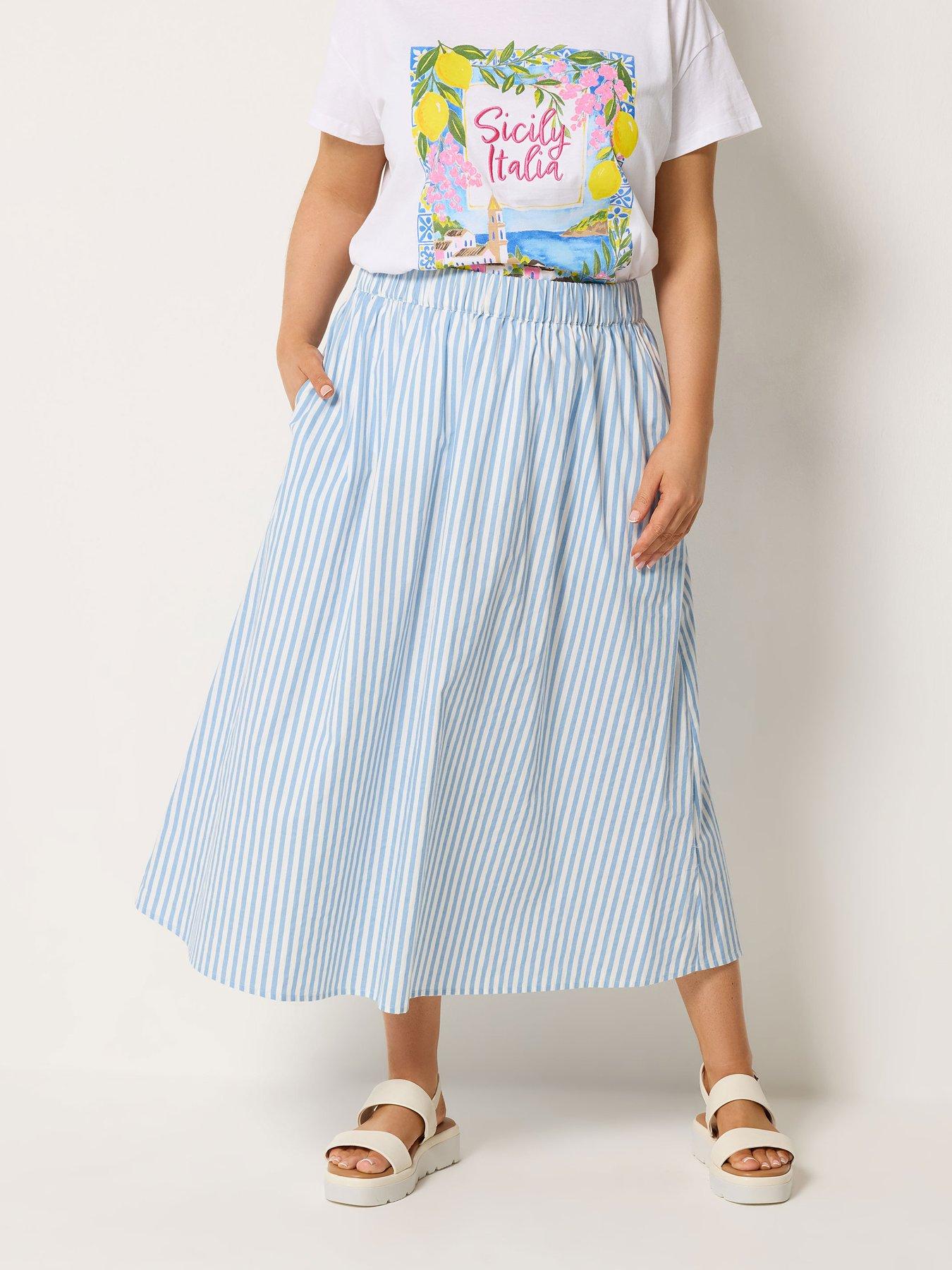 Image 1 of 5 of Yours Curve Stripe Poplin Midaxi Skirt