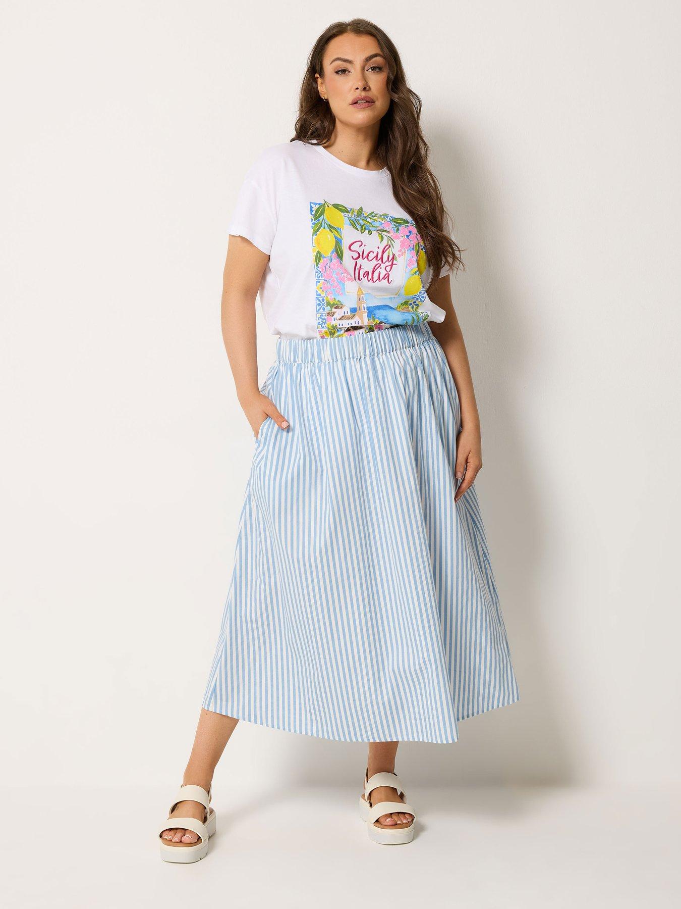Image 3 of 5 of Yours Curve Stripe Poplin Midaxi Skirt