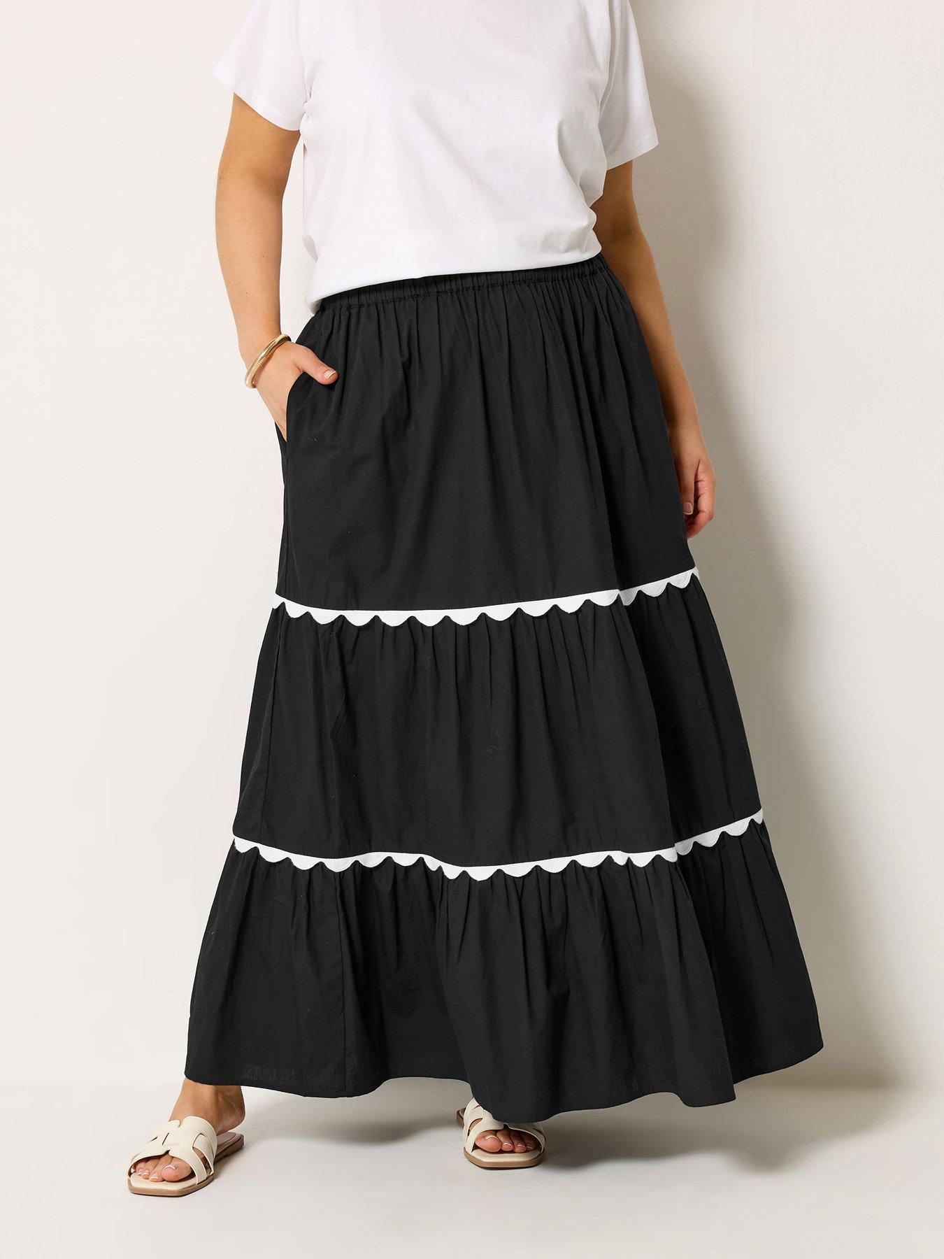 Yours Curve Ric Rac Trim Maxi Skirt - Black