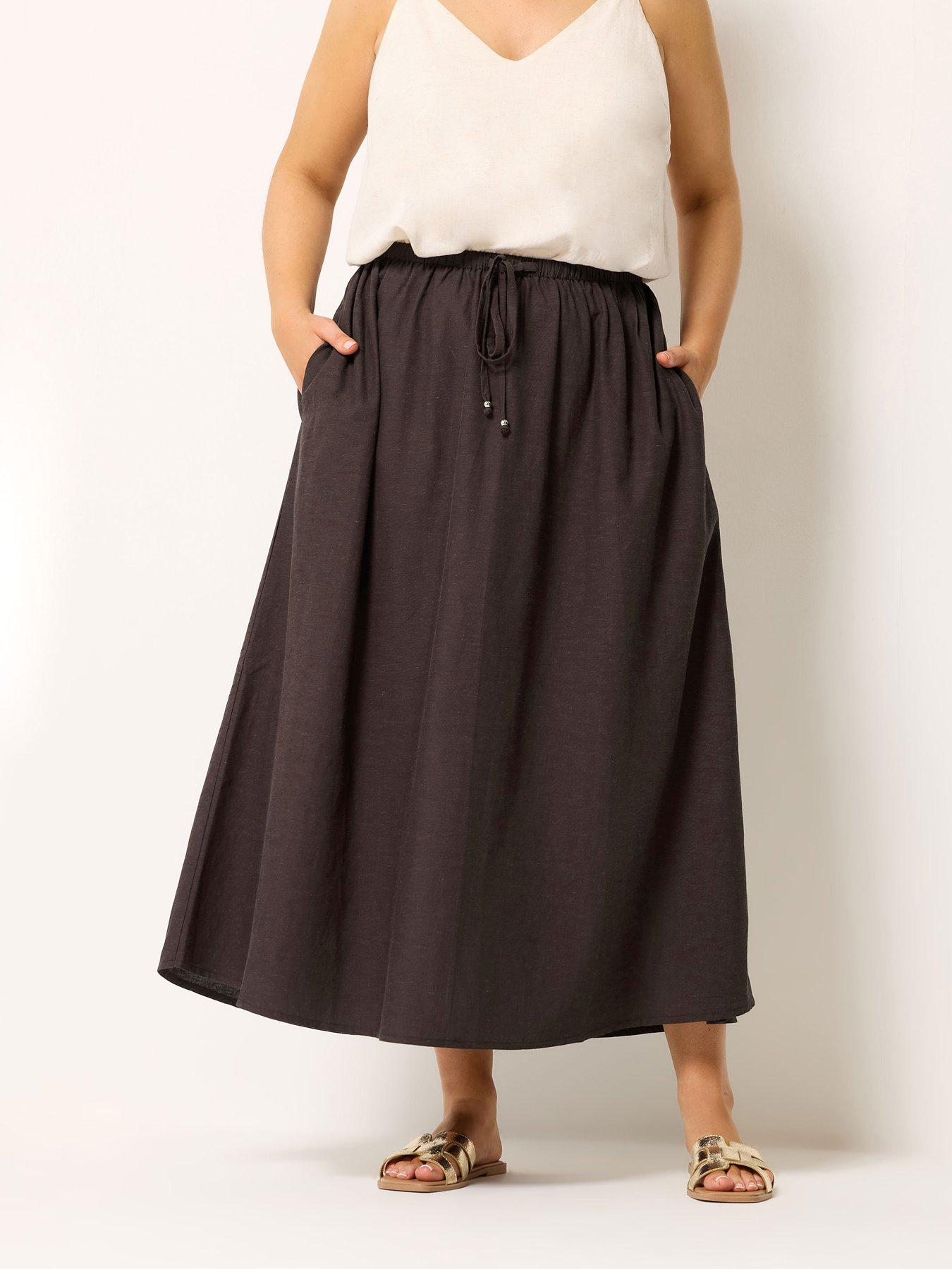 Yours Curve Linen Maxi Skirt - Brown