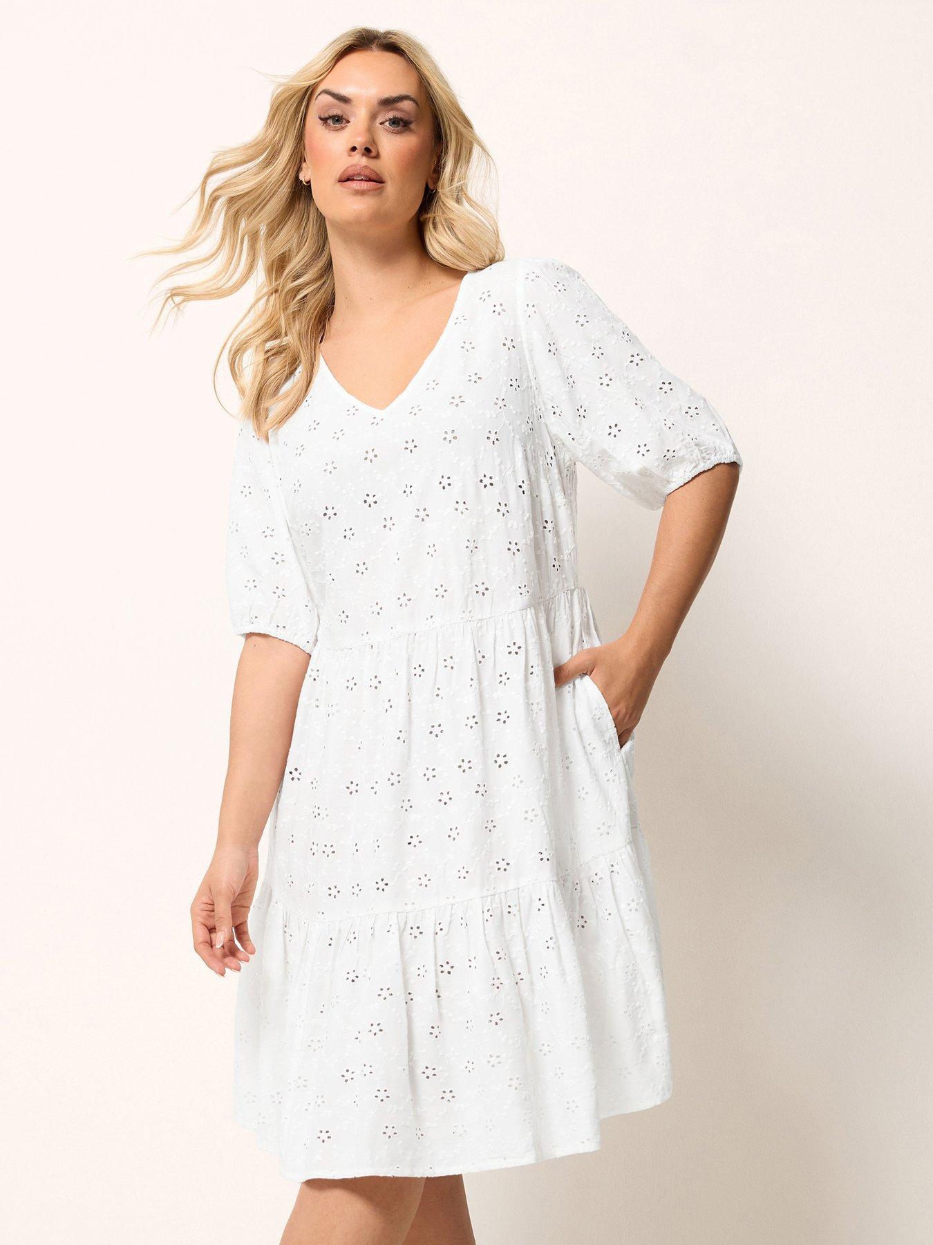 Image 1 of 5 of Yours Curve Broderie Tie Dress