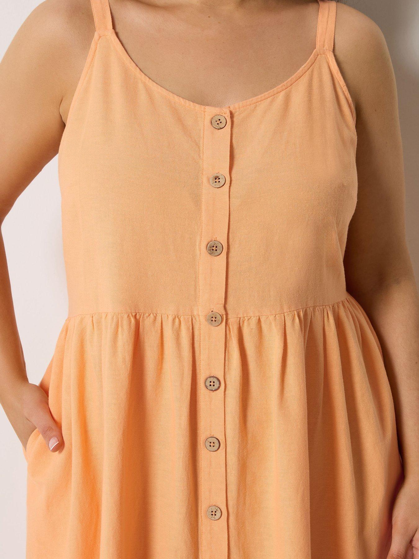 Image 4 of 5 of Yours Curve Linen Button Sundress