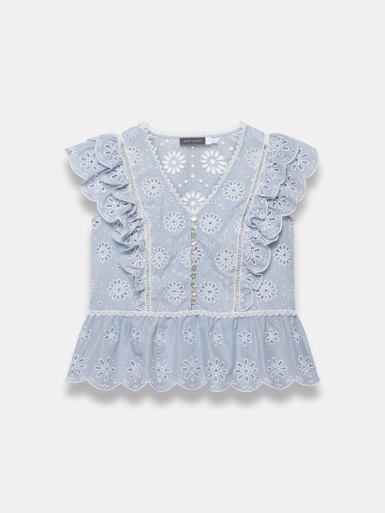 Image 5 of 6 of Mint Velvet Broderie Stripe Top - Blue