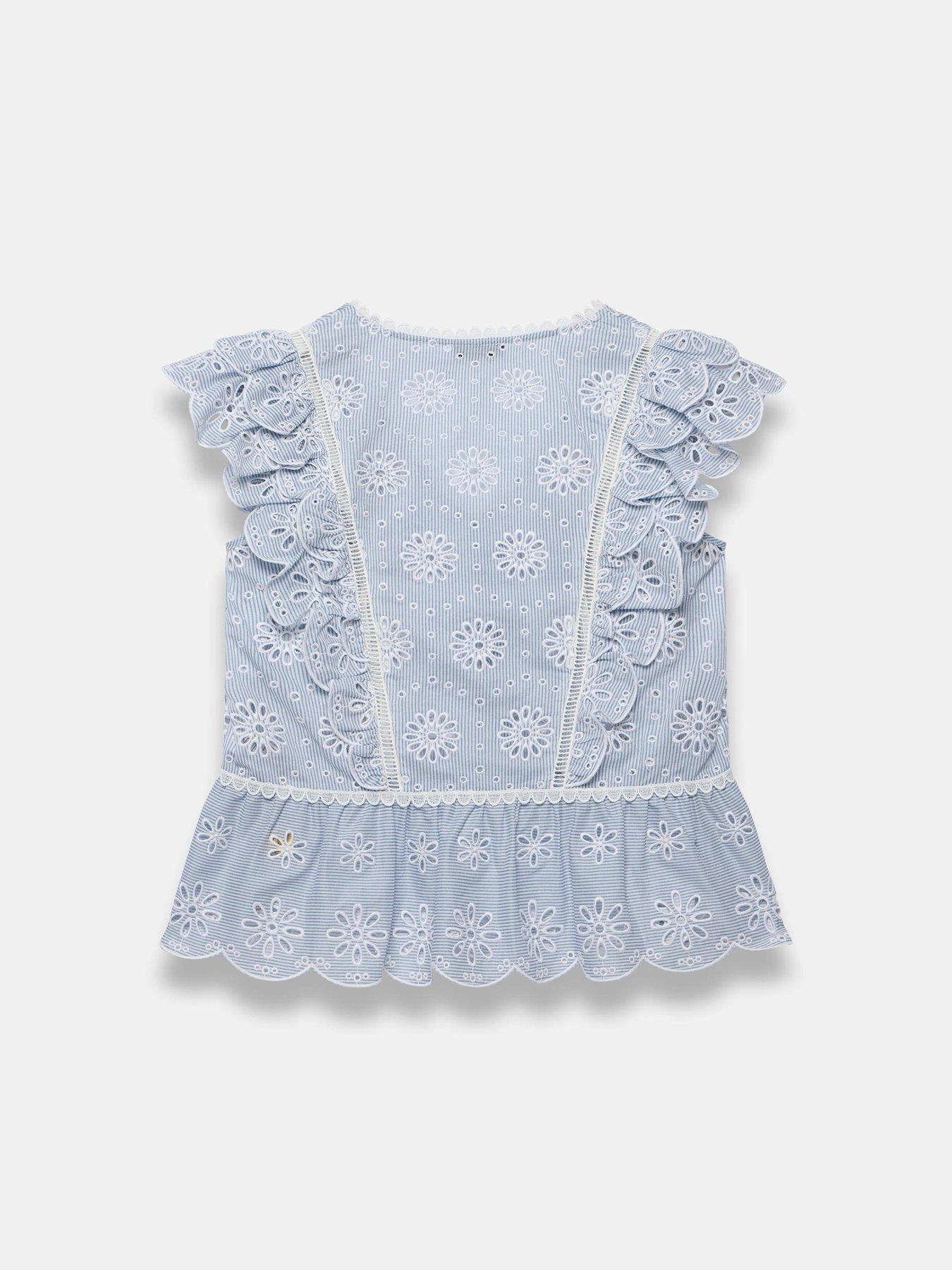 Image 6 of 6 of Mint Velvet Broderie Stripe Top - Blue